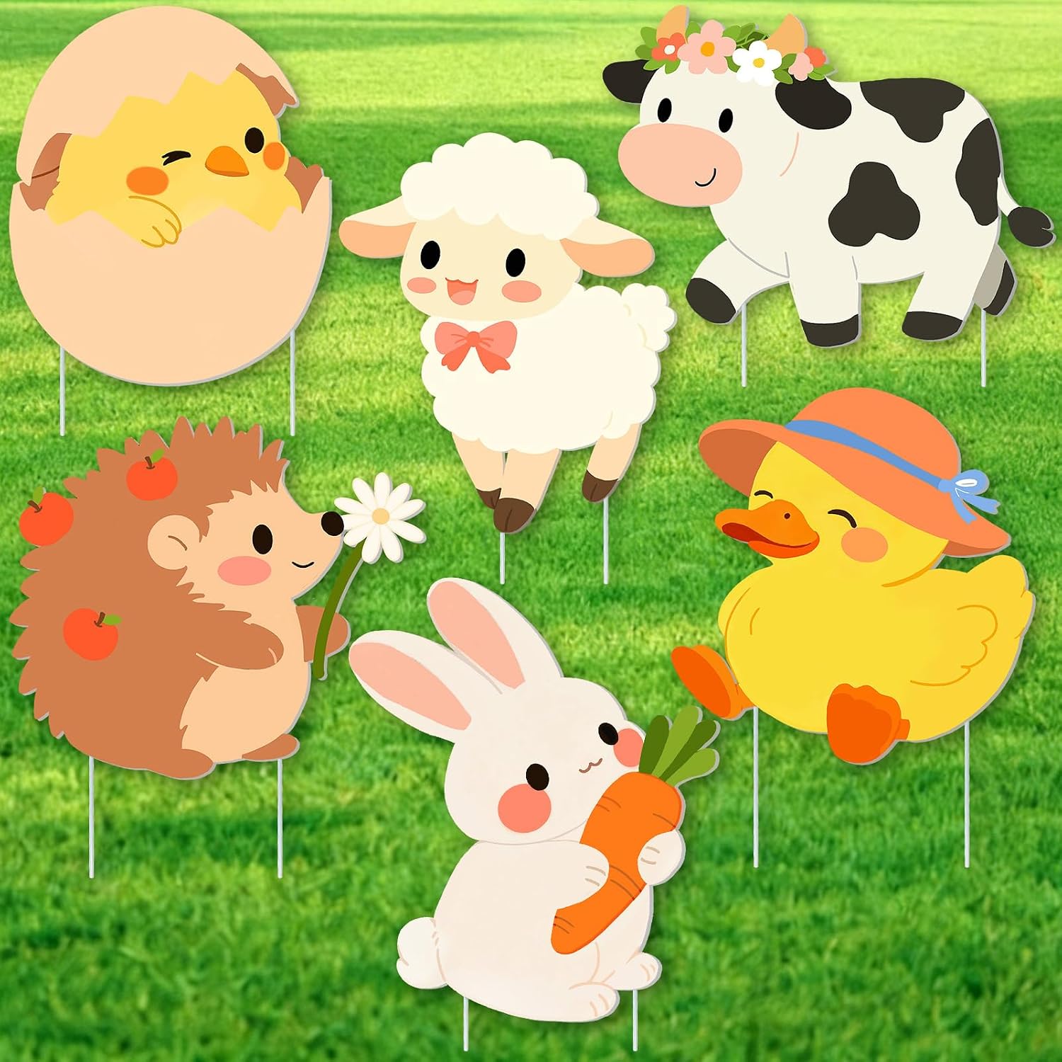 6pcs Farm Animals Cardboard Cutout, Animals Yard Signs Farm Party Decorations for Farmhouse Theme Barnyard Lawn Birthday Baby Shower Yard Classroom Decor
