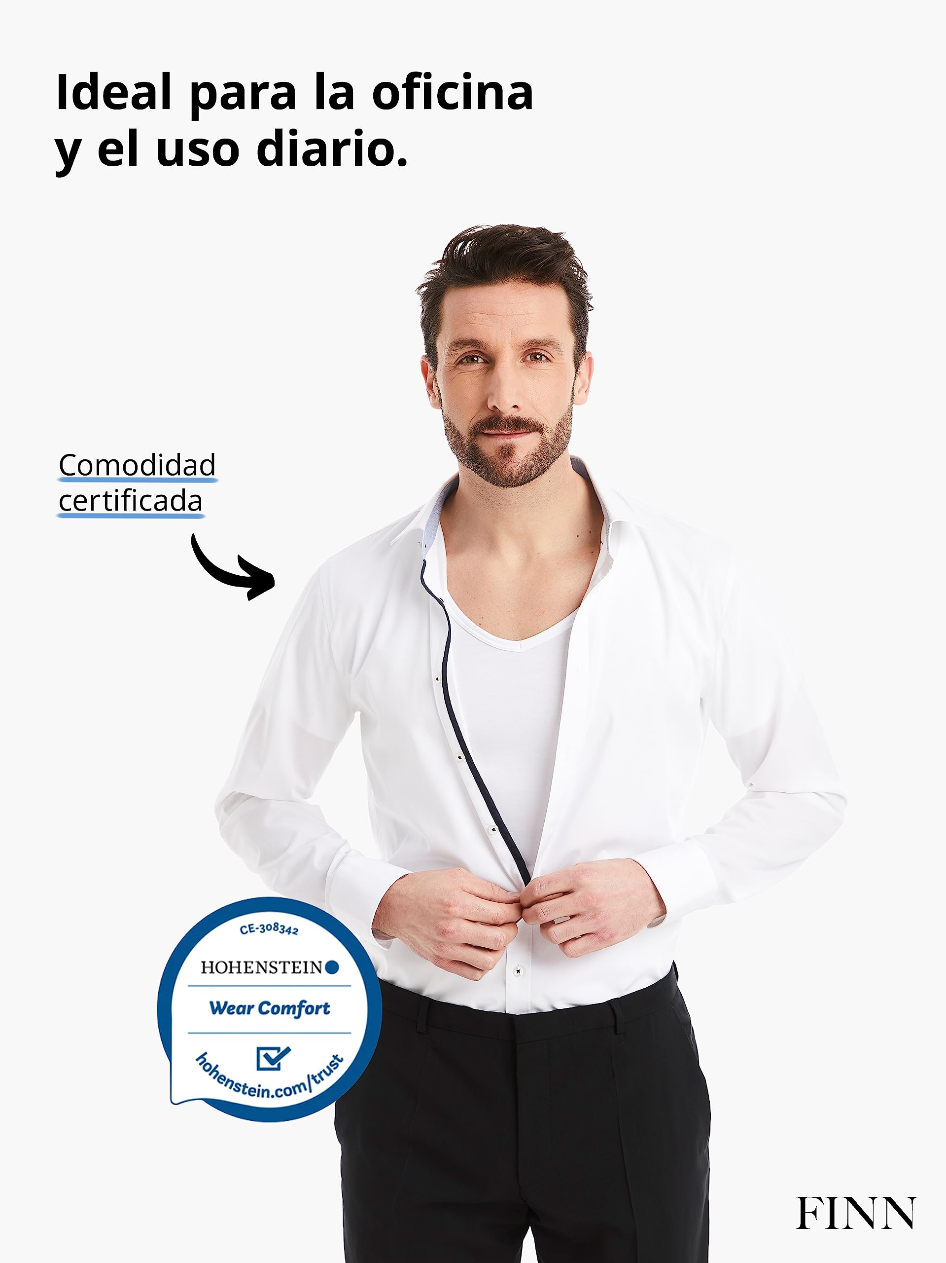 FINN Camiseta Funcional Hombre con Cuello en V - Camiseta Anti-Sudor con Inserciones contra Las Manchas de Sudor - Camiseta Interior de Manga Corta en Tejido Original Lenzing® Modal