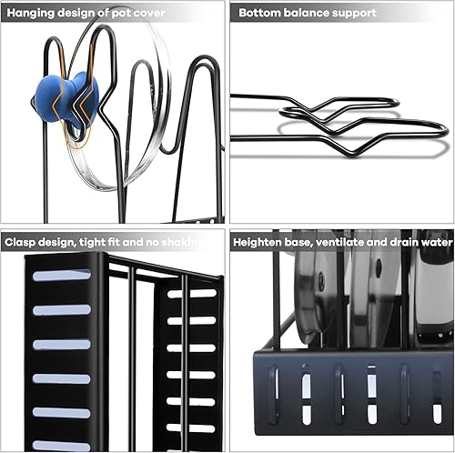 Miniatura 4 de Organizador de sartenes estante para ollas con 3 métodos de bricolaje organizador de ollas y sartenes ajustable con 8 niveles organizador de ollas