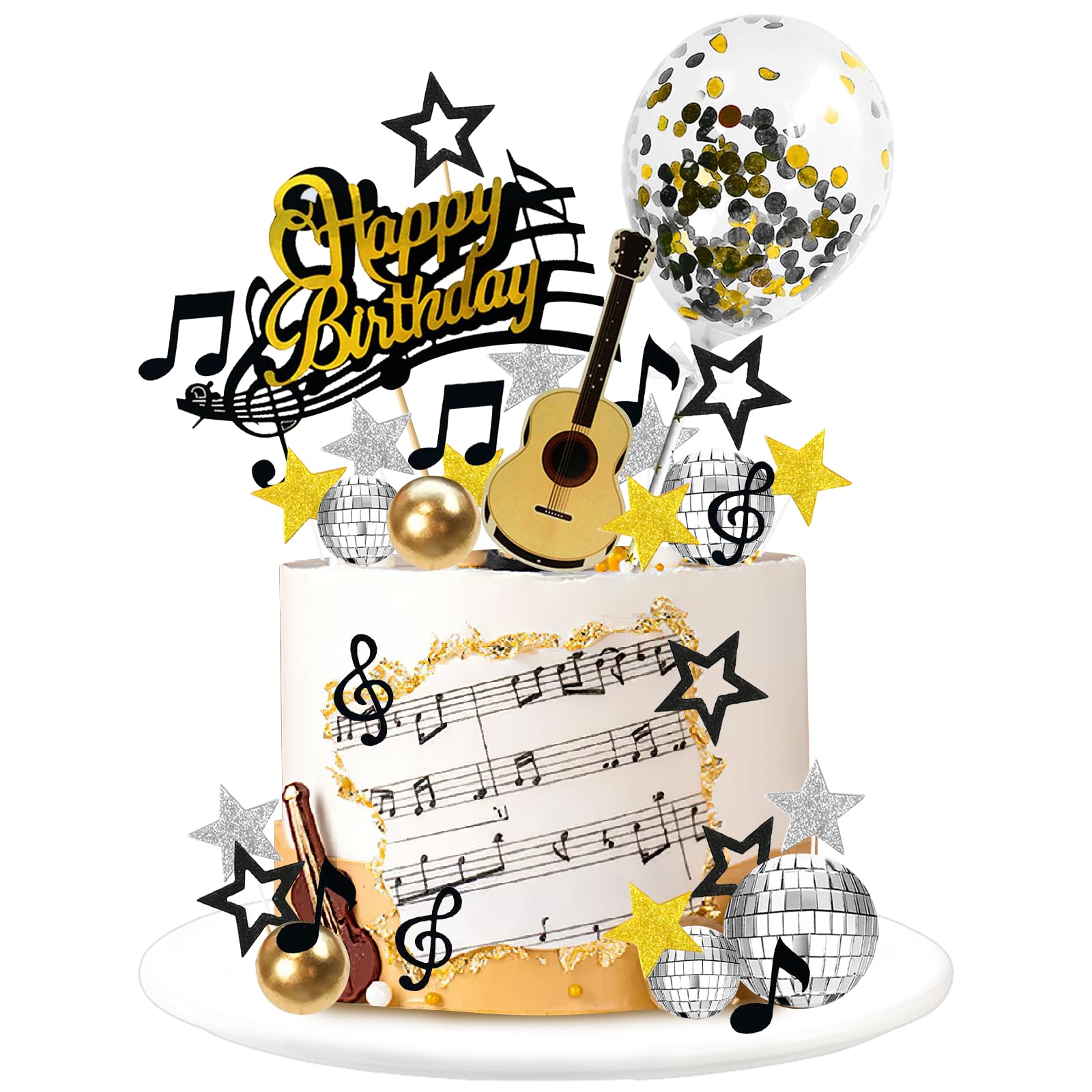48 Topper Per Cupcake A Forma Di Note Musicali E Chitarra - Decorazioni Per Tema Musicale, Compleanno, Festa