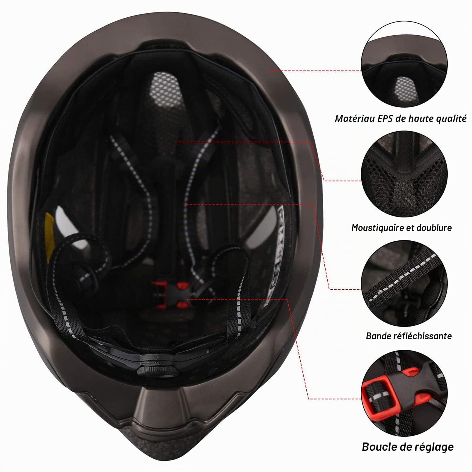 KINGLEAD Casque de vélo,Chargement USB de sécurité LED Light,Casque Velo,Lunettes Magnétiques Détachables Visière et Protection UV,Casque Adulte 57-62CM