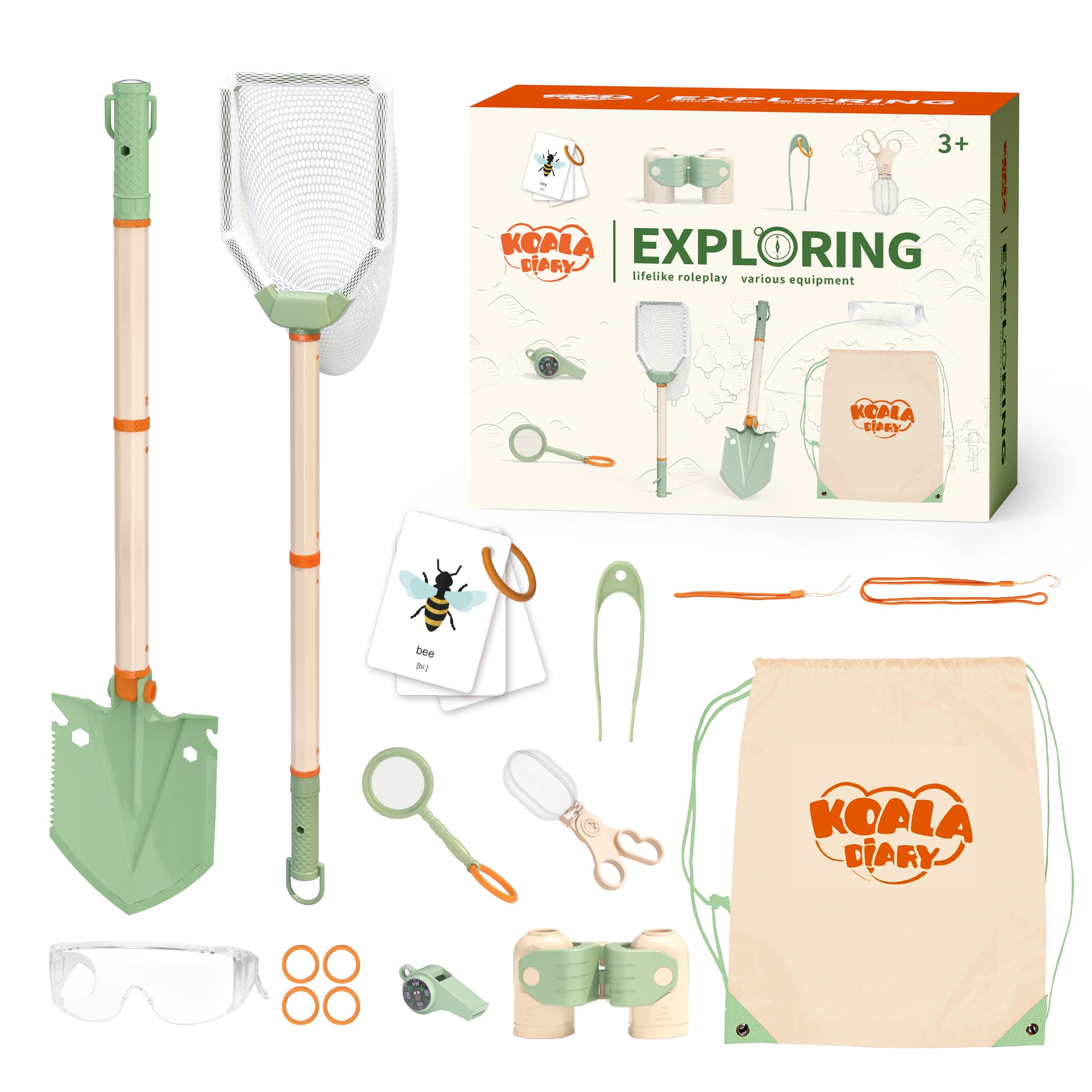 KOALA DIARY Kids Outdoor Explorer Kit, 11PCS Bug Catching Kit with Butterfly Net, Shovel，Magnifying Glass, Bug Catchers，Outdoor Explorer Kit Toys for