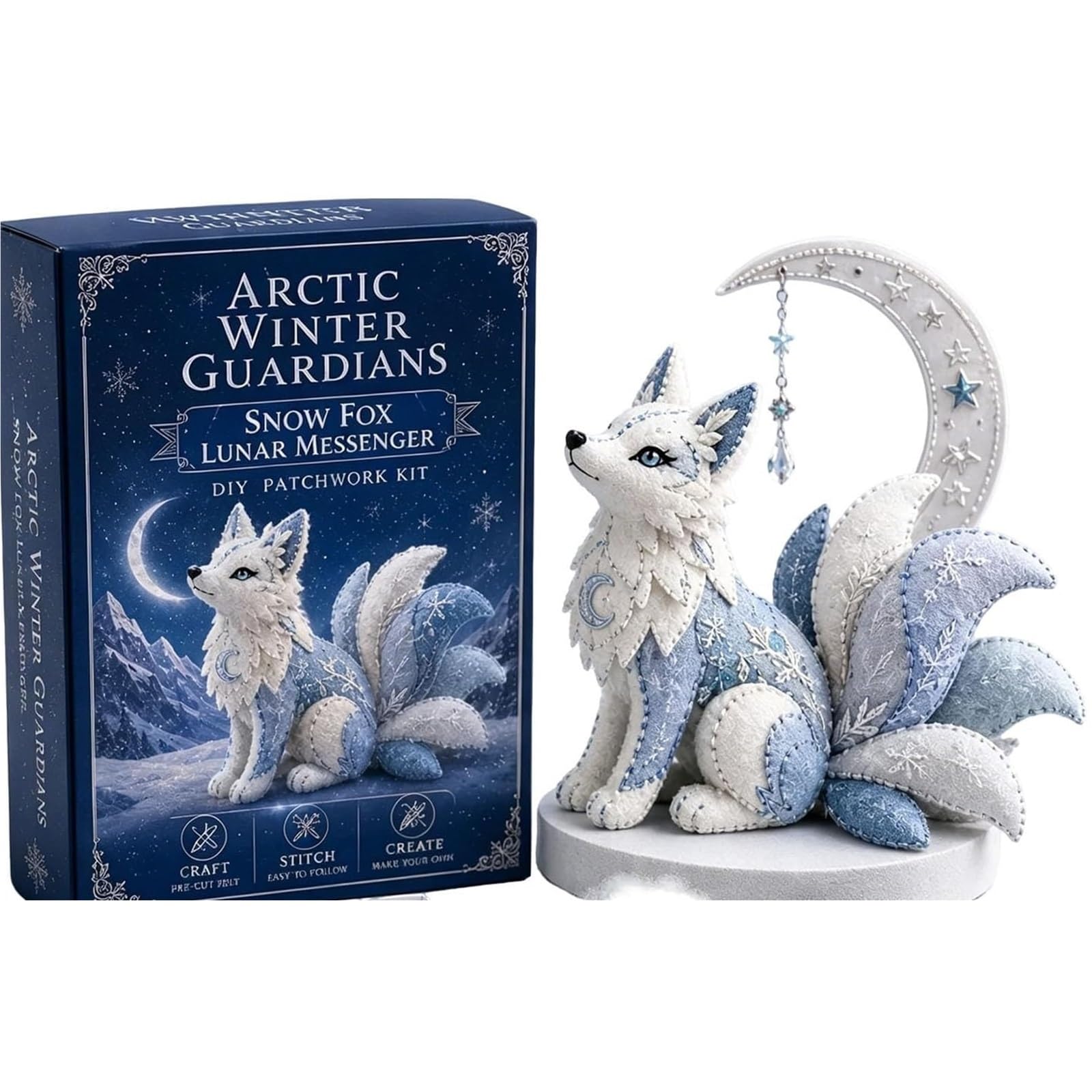 Arctic Winter Guardians DIY Patchwork Kit Arctic Winter Guardians DIY Patchwork Kit, Felt Animal Sewing for Beginners, 3D Stuffed Animals Mythical Creature(Sonw Fox 02)