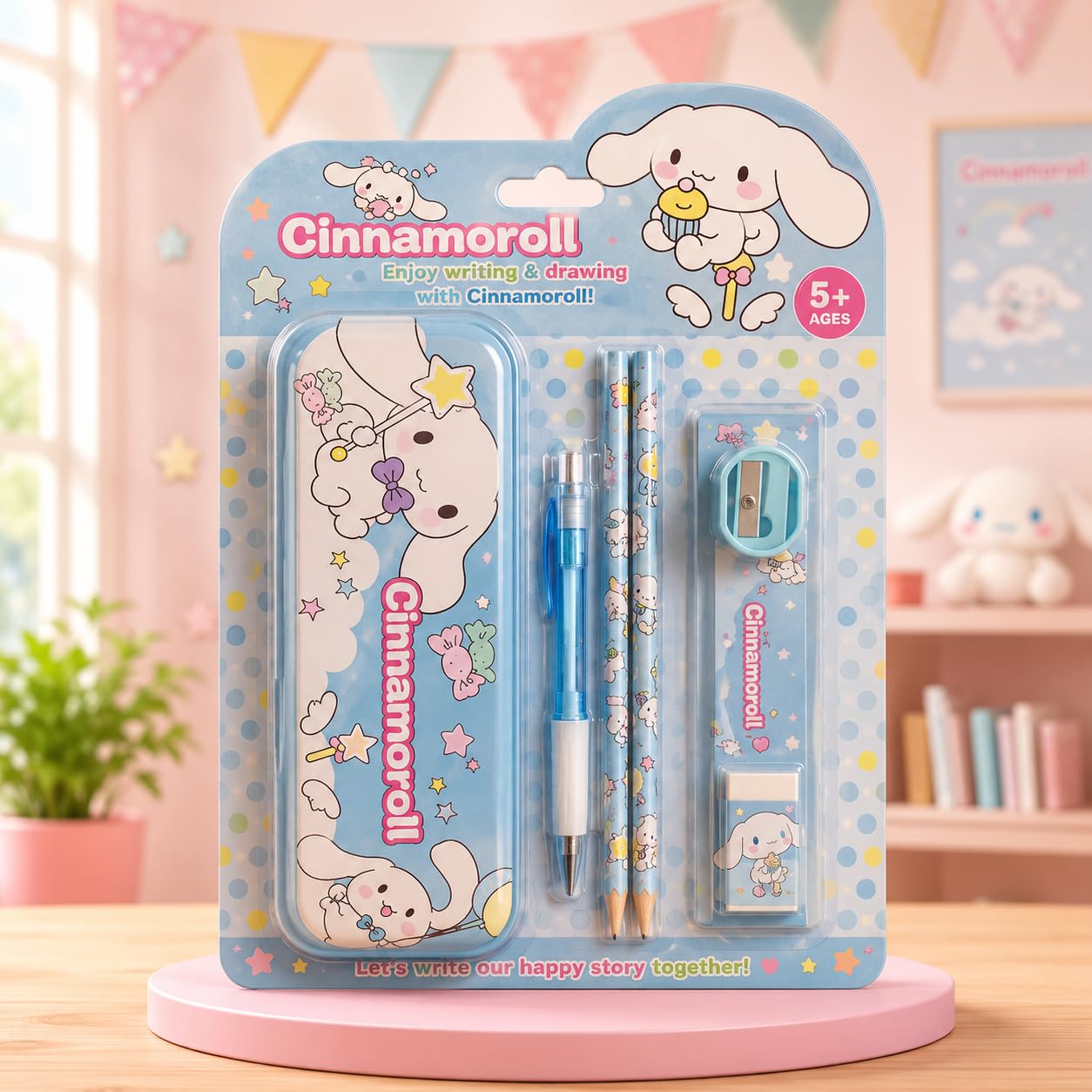 Cute Cinnamoroll Stationery Kit for Kids Girls | Pencil Box Set with Pen, 2 Pencils, Sharpener, Eraser & Ruler | Cartoon School Supplies Gift Set for Students | Cinnamoroll/Kuromi/Stitch, Includes Sharpener, Includes Ruler, Ages 3+ and 5+, School Supplies-image-33