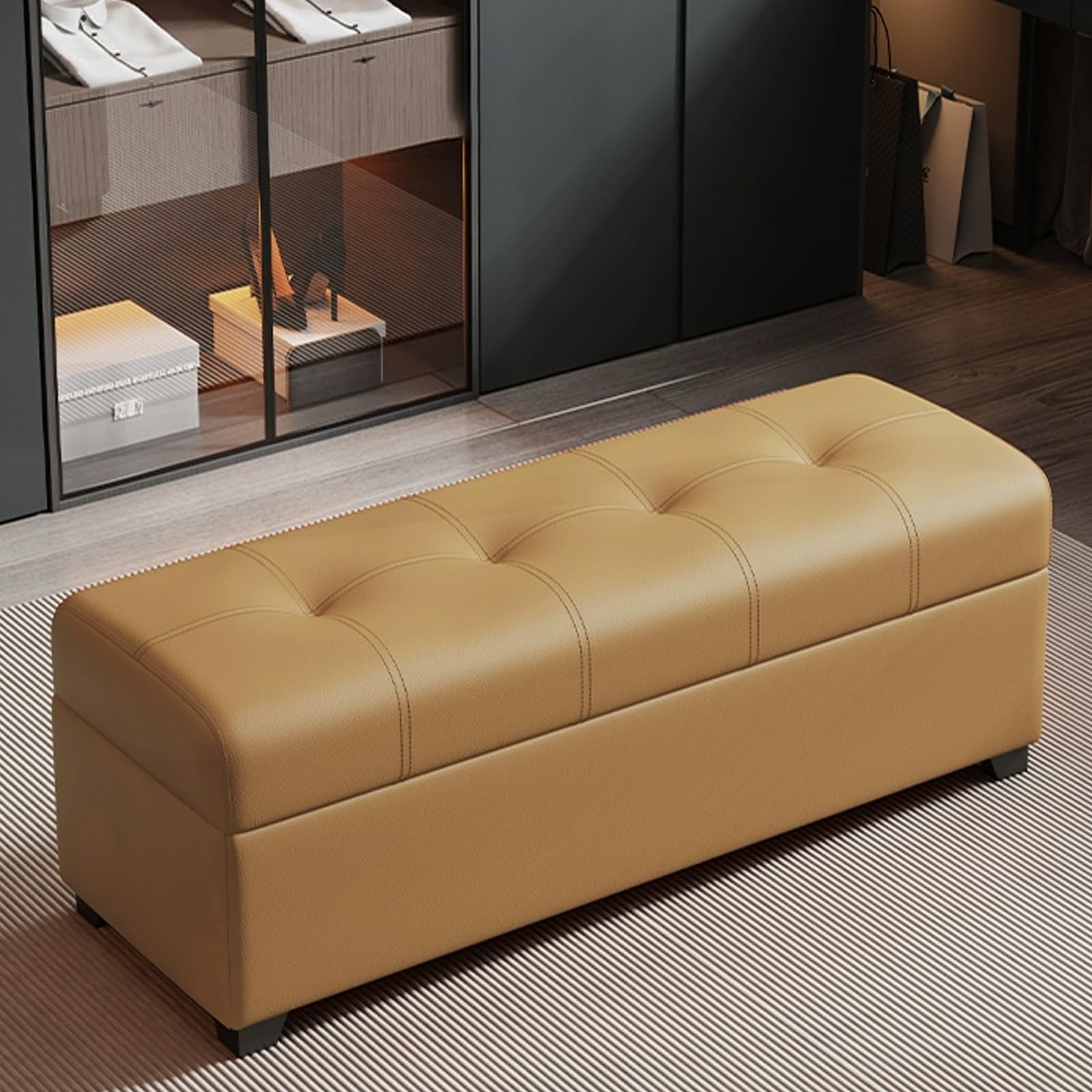 LUUYYI Moderno zapatero con asiento acolchado para dormitorio o sala de estar, armario de almacenamiento multifuncional para decoración interior del hogar (naranja claro, 60 cm)