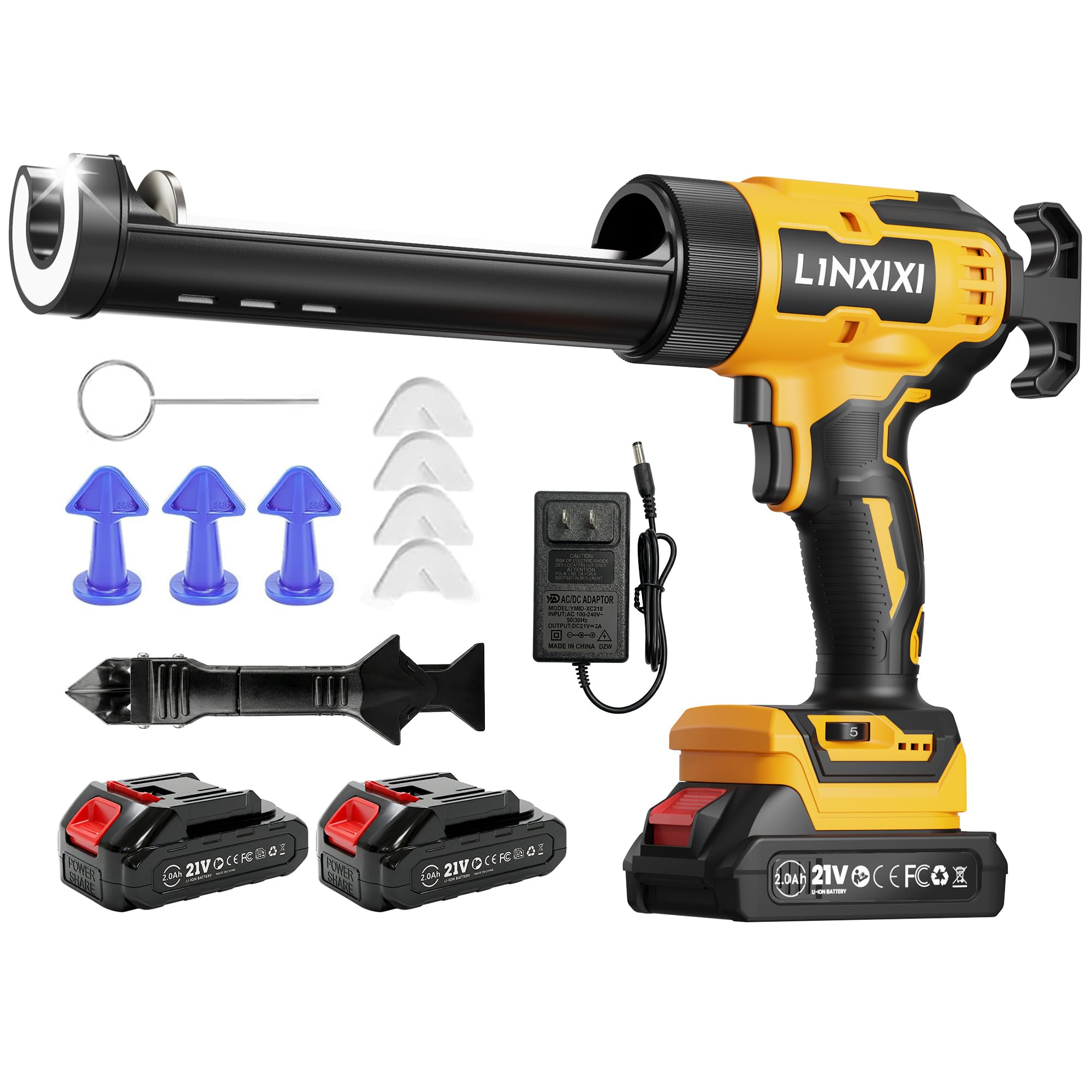 Akku Kartuschenpresse kompatibel mit Makita 18V Batterie, Elektrische Kartuschenpresse mit 2 Stück Akkus, Akku Silikonpistole mit LED, regelbare Geschwindigkeit, Anti-Tropf für Montage Reparatur