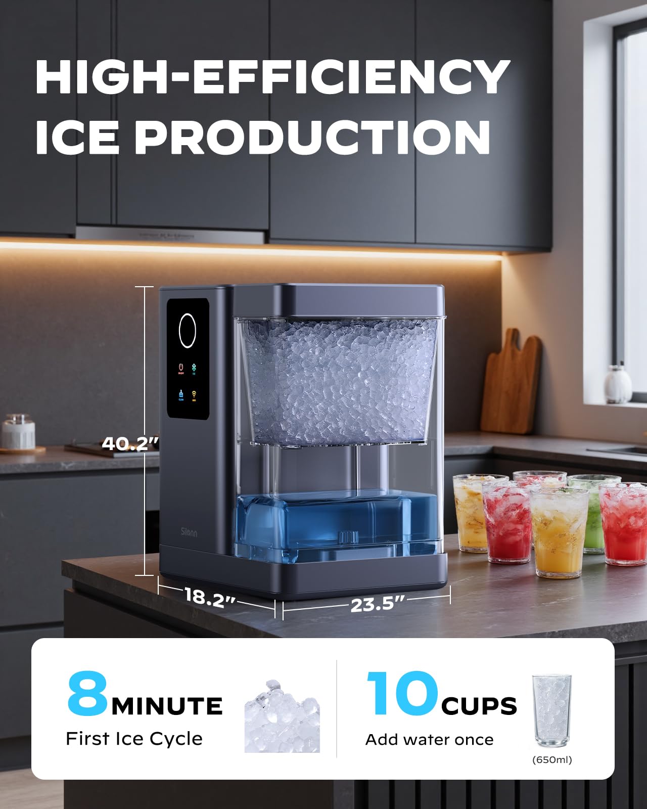 Silonn Nugget Ice Maker Countertop With App & Voice Control, 40 Lbs/24h Pebble Ice Machine, 3l Water Tank, Self Cleaning Sonic Ice Maker, Soft Chewable Ice For Home, Kitchen, Party on Fridge.com - View 2