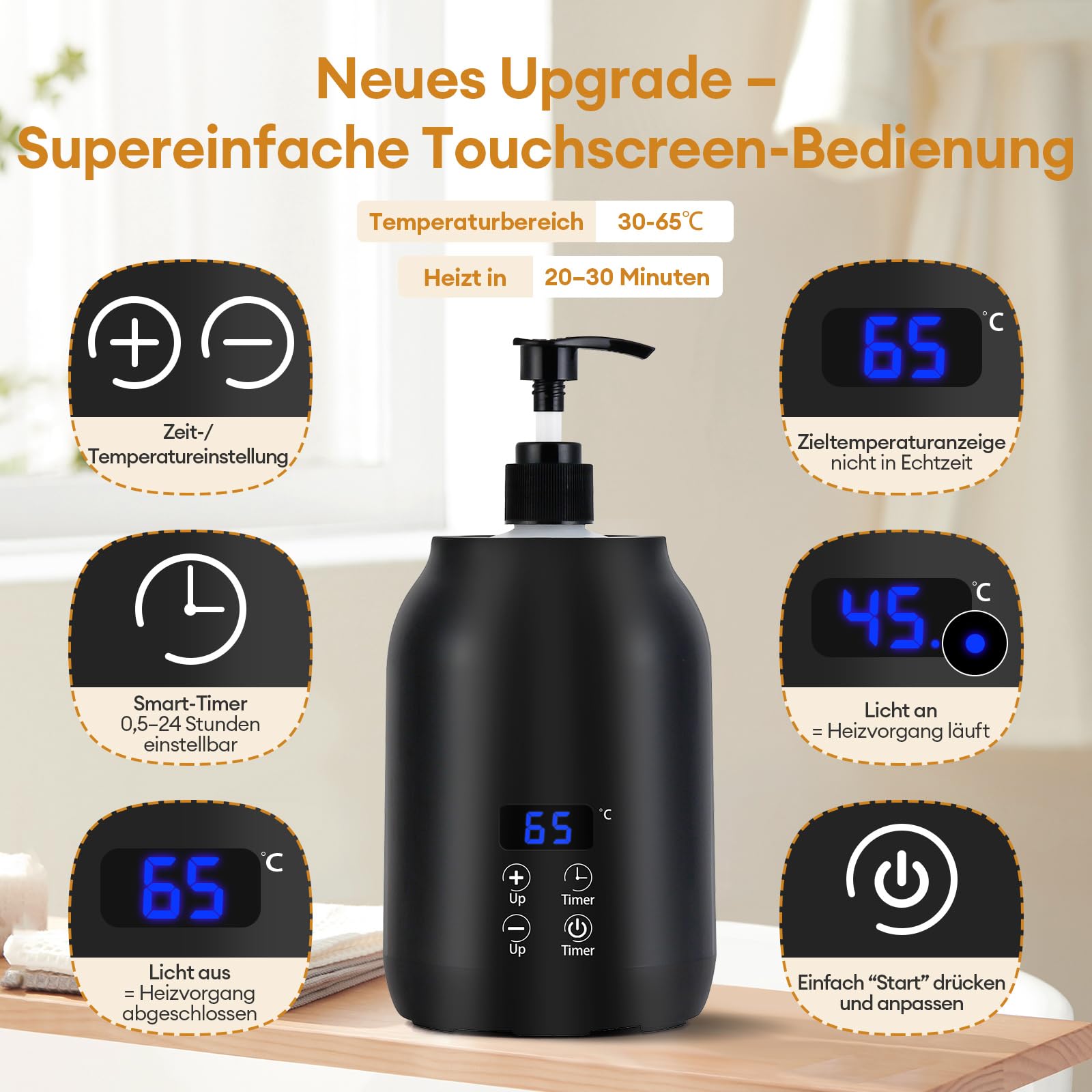 Massageölwärmer mit Zwei 245-ml-Massageölflaschen und Trichter, professioneller Lotionflaschenwärmer, intelligenter Lotionspender mit Touch-Taste, professioneller Salon-Spa-, Creme- und Gelwärmer