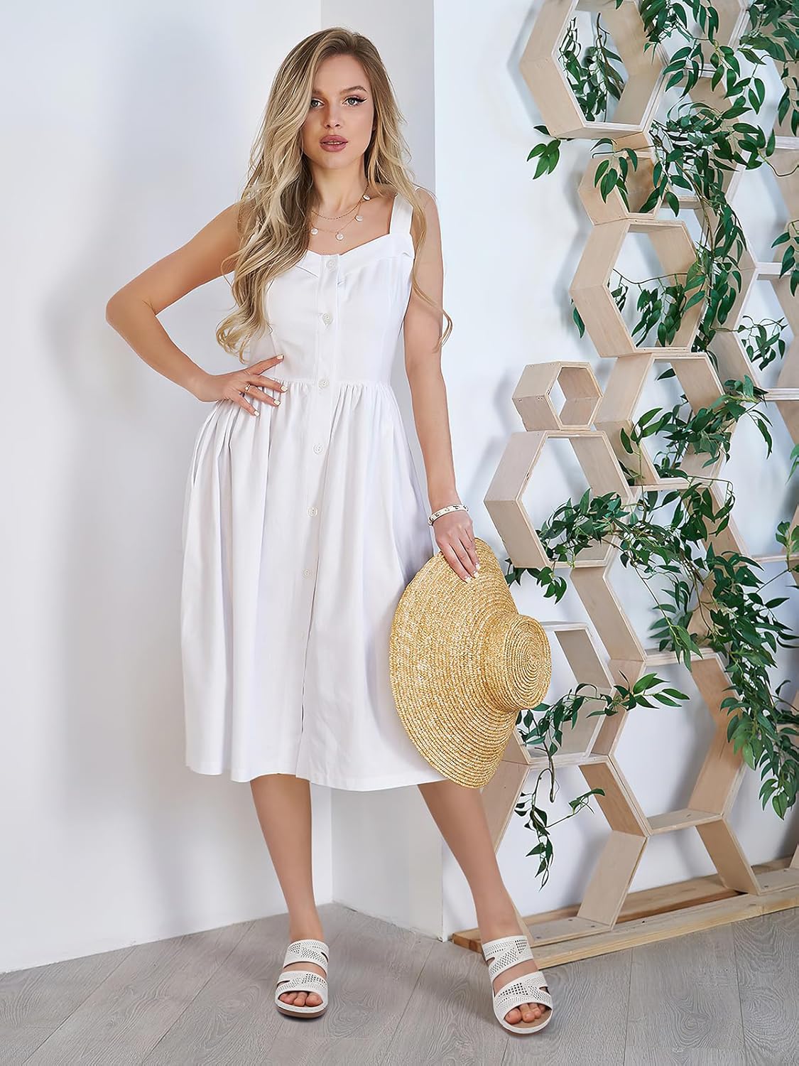 SHIBEVER Wedge Sandals for Women Dressy: Comfortable Summer Casual Walking Sandals - Slip On Open Toe Low Wedge Shoes White Size 7 - Image 2