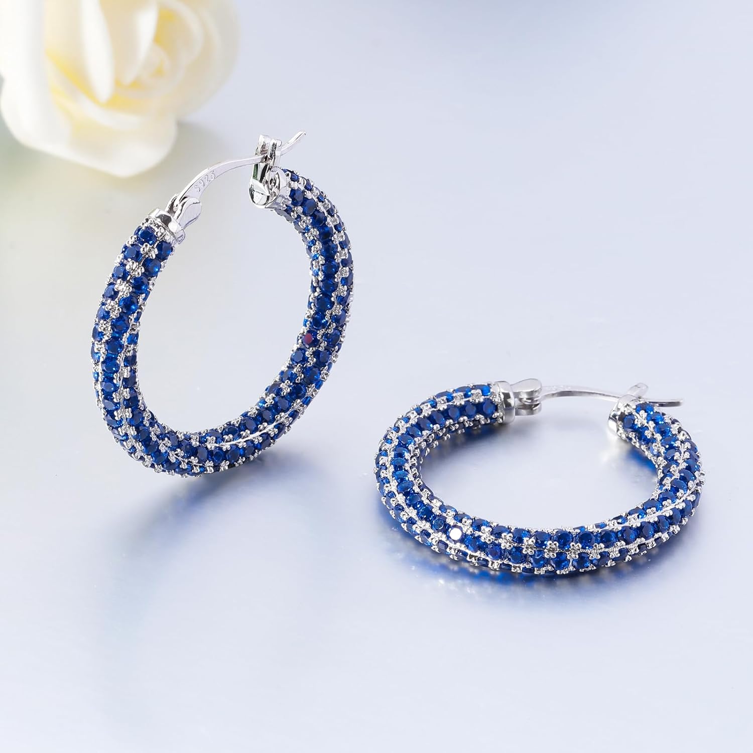 CiNily Hoop Earrings for Women Hypoallergenic, 14K Gold Plated 925 Sterling Silver Lightweight Mult-colors Crystal CZ Chunky Open Hoops Earrings Jewelry Gifts for Sensitive Ears 28mm/1.2" - Image 3