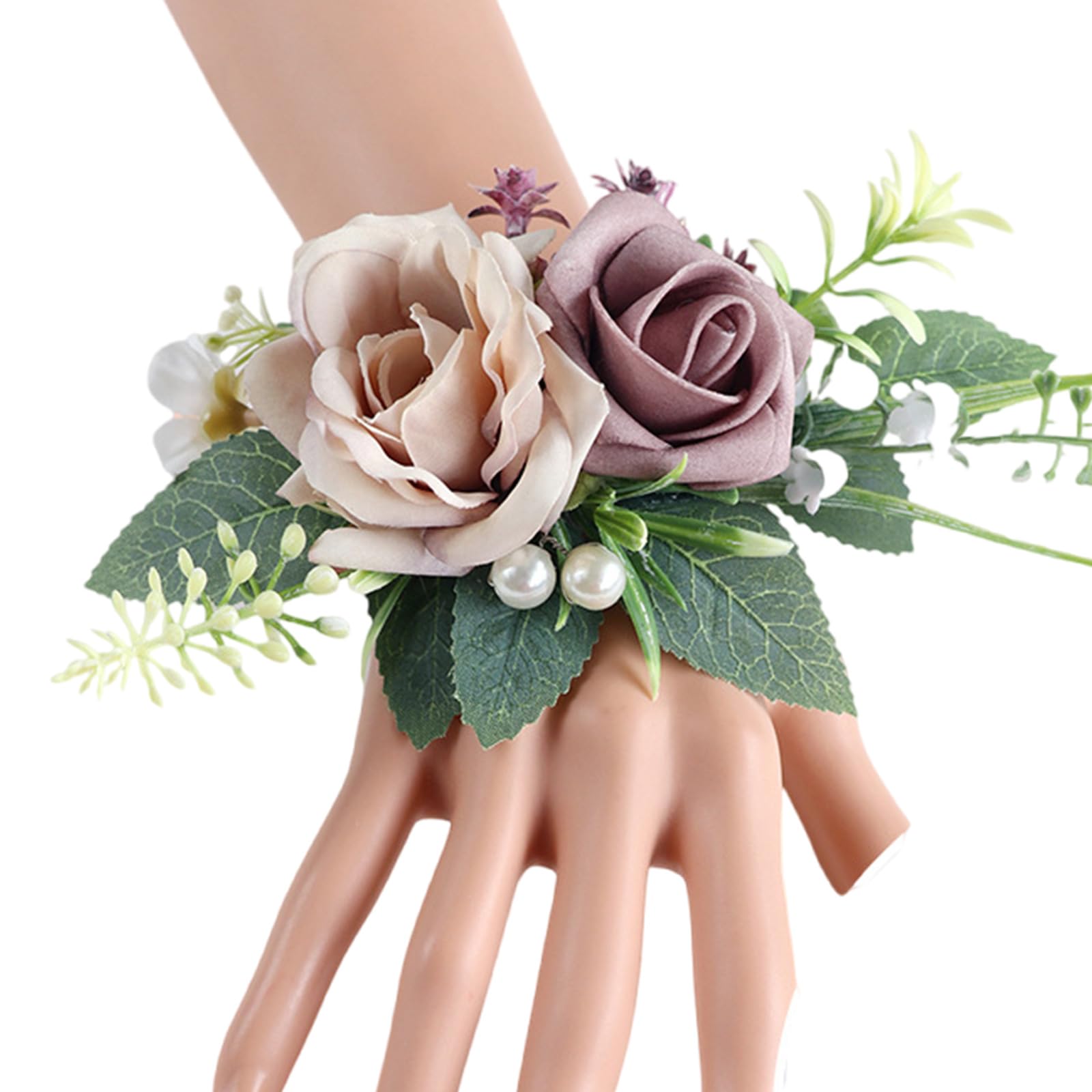 Jazuaiao Wrist Flower Realistic Rose Boutonniere for Girls Wedding Bridesmaids Wristbands in Classical Color Optional Silk Boutonnieres for Groomsmen
