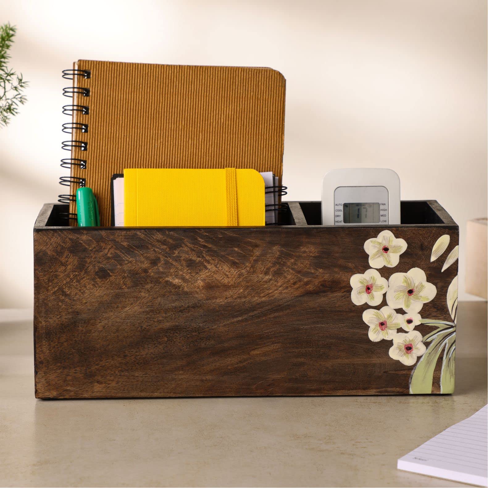 Dudki 2 Compartment Floral Design Wooden Desk organizer caddy For Multipurpose stationary Storage Pen Stand Accessories With 2 Slots, Wooden, Classy looking dining table décor (B0BBWGJYFG) Amazon Price History, Amazon Price Tracker