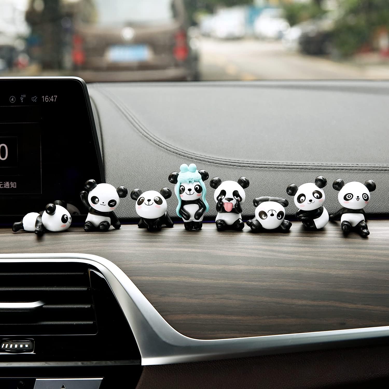 YGMONER Car Interior Mini Panda Doll Decoration Ornaments Pack of 8