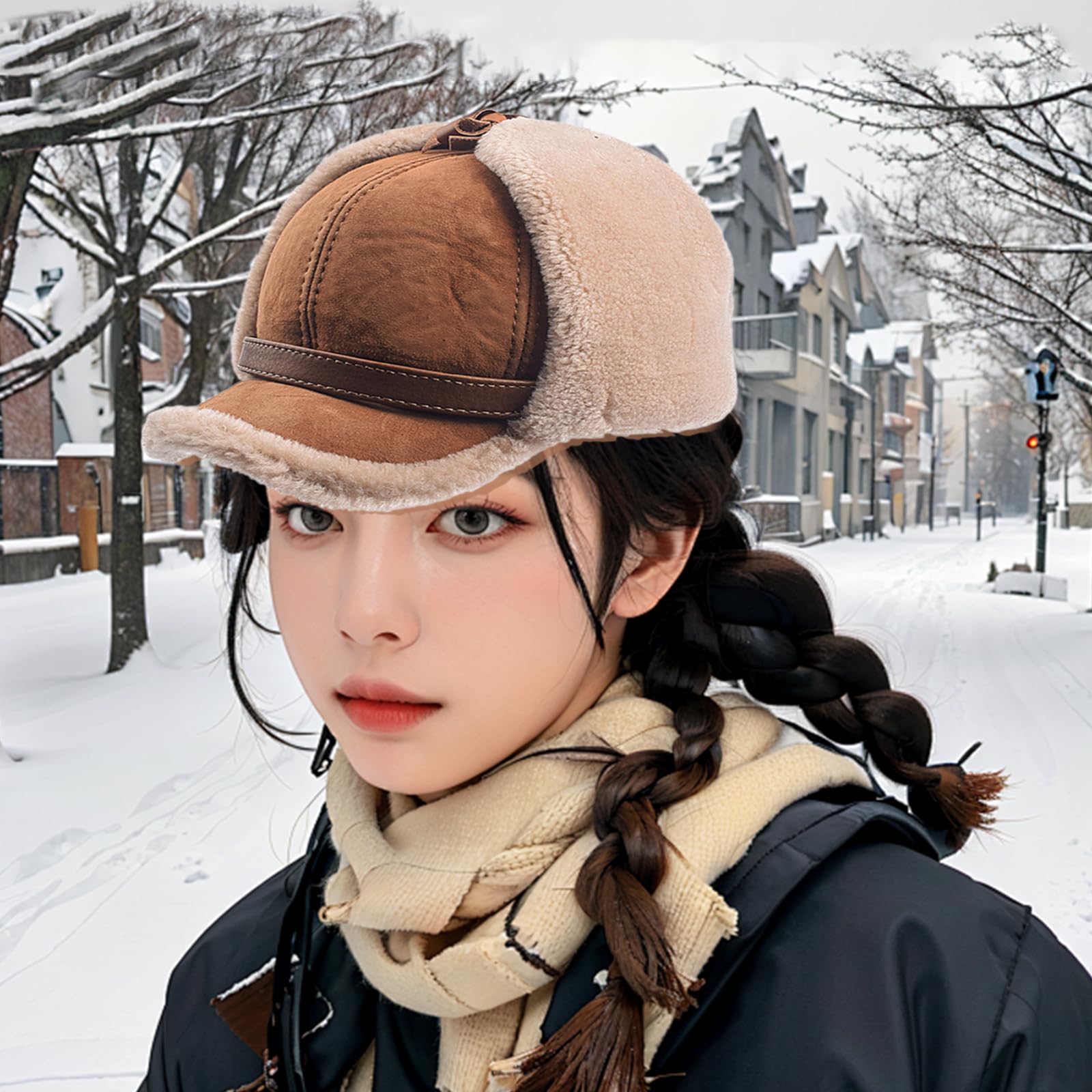 Gorro con solapa para las orejas, para deportes al aire libre, gorras, calavera, resistente al viento, senderismo, esquí, gorras, gorras, gorras, lana de oveja gruesa