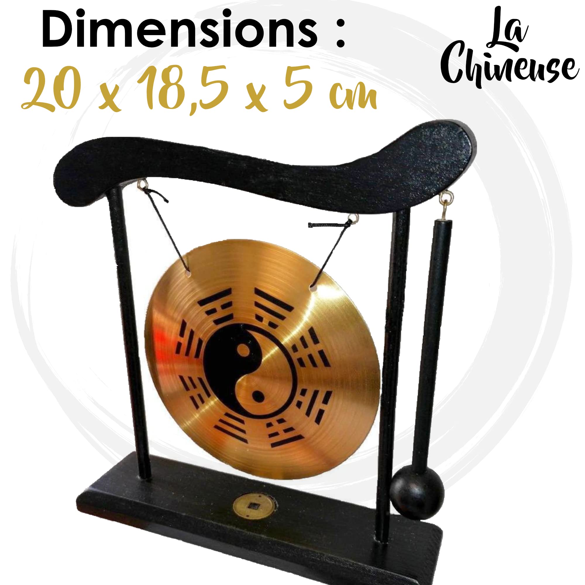 Yin Yang - Gong - Decoración Zen de Madera y Cobre - Objeto Decorativo asiático para Interior, hogar, Oficina, salón, Idea de Regalo de Japón Asia - Tradición asiática