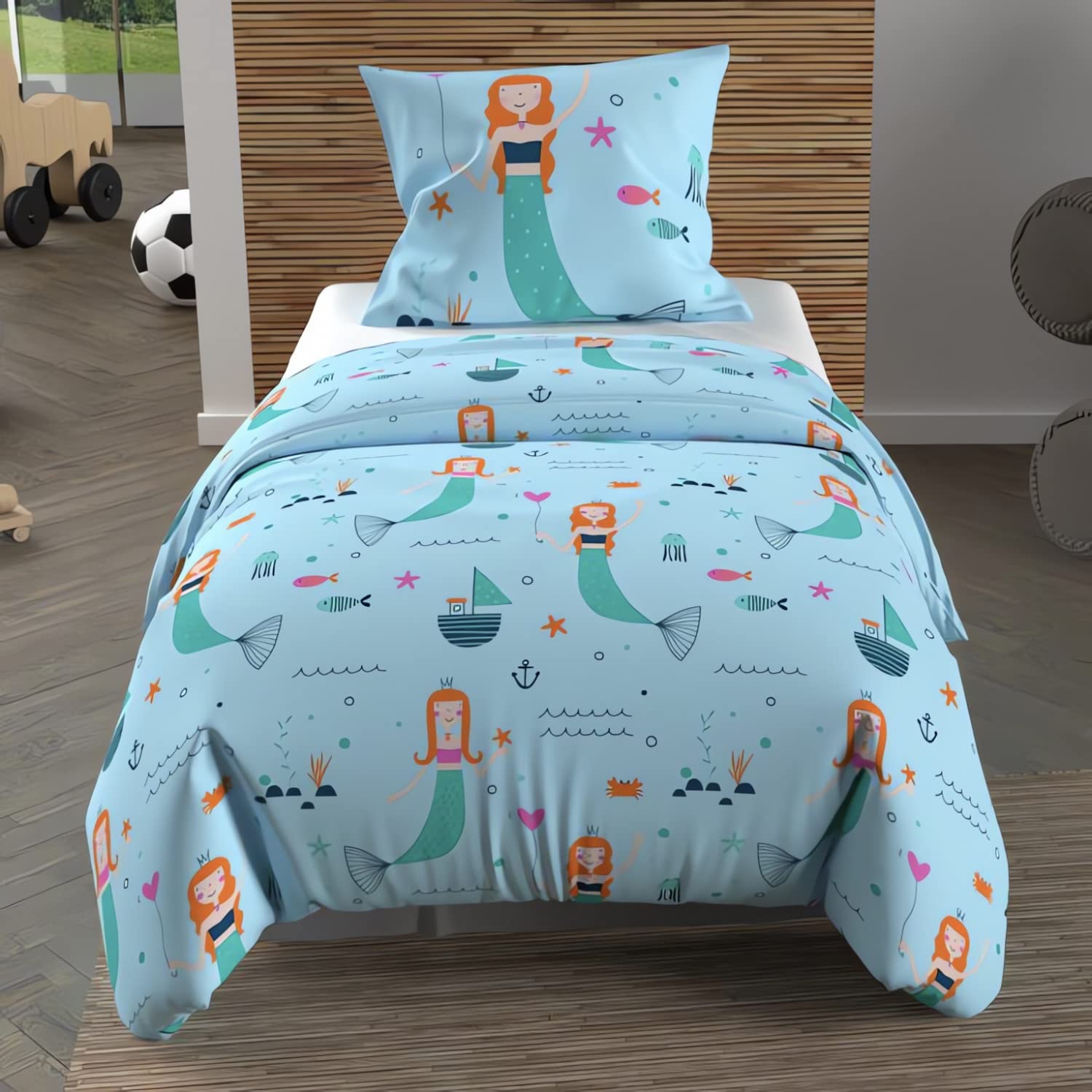 Soleil d'ocre, Duvet Cover Set 120 x 150 cm Sirens Blue 100% Cotton 57 Threads/cm2, Lit d’enfant - Image 2