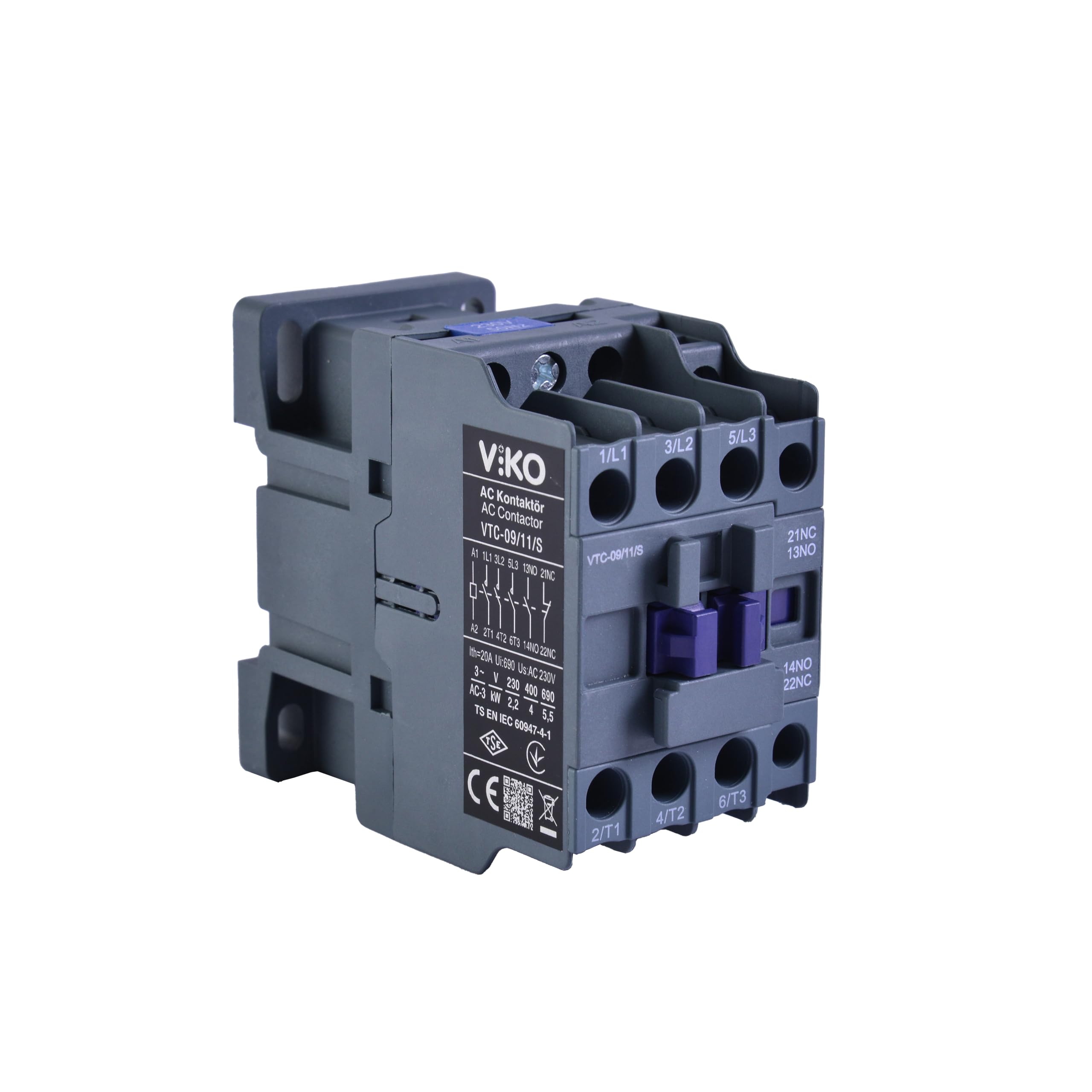 Viko VTC-09/11/S Kontaktör 9A 1no+1nc 230V Bobinli
