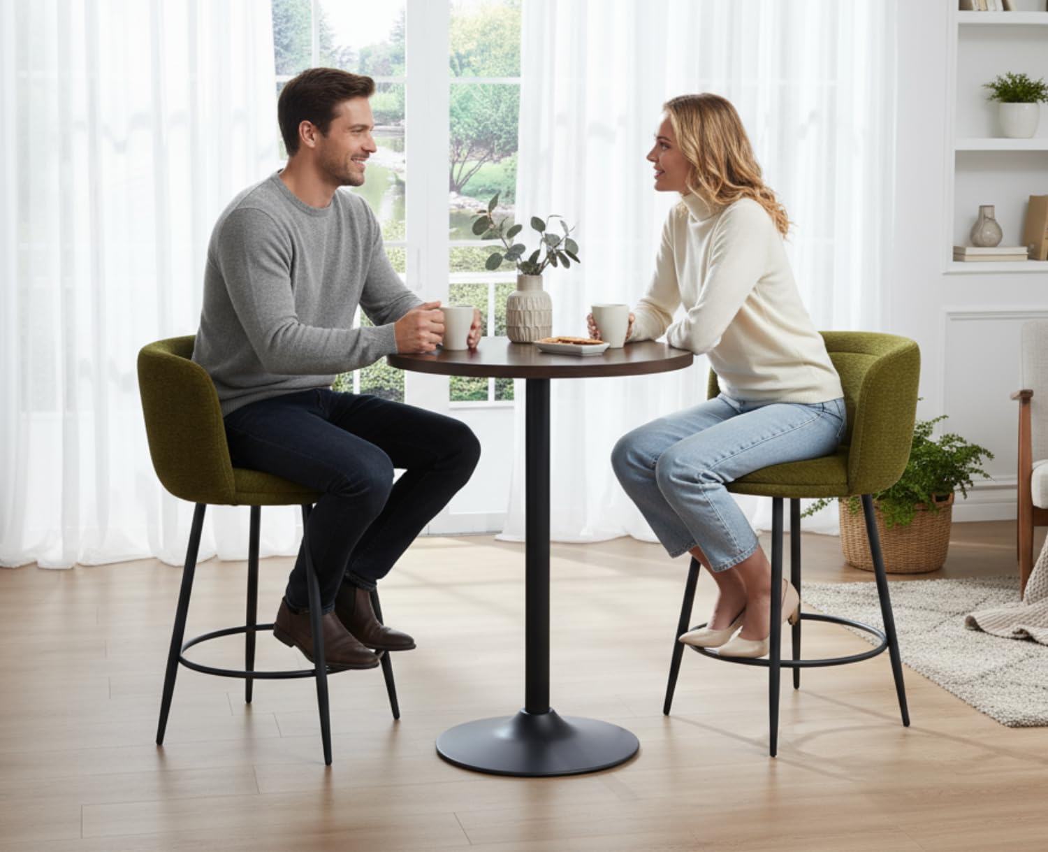 Ya-Home Set di 2 Sgabelli Cucina in Tessuto con Gambe in Metallo, Verde
