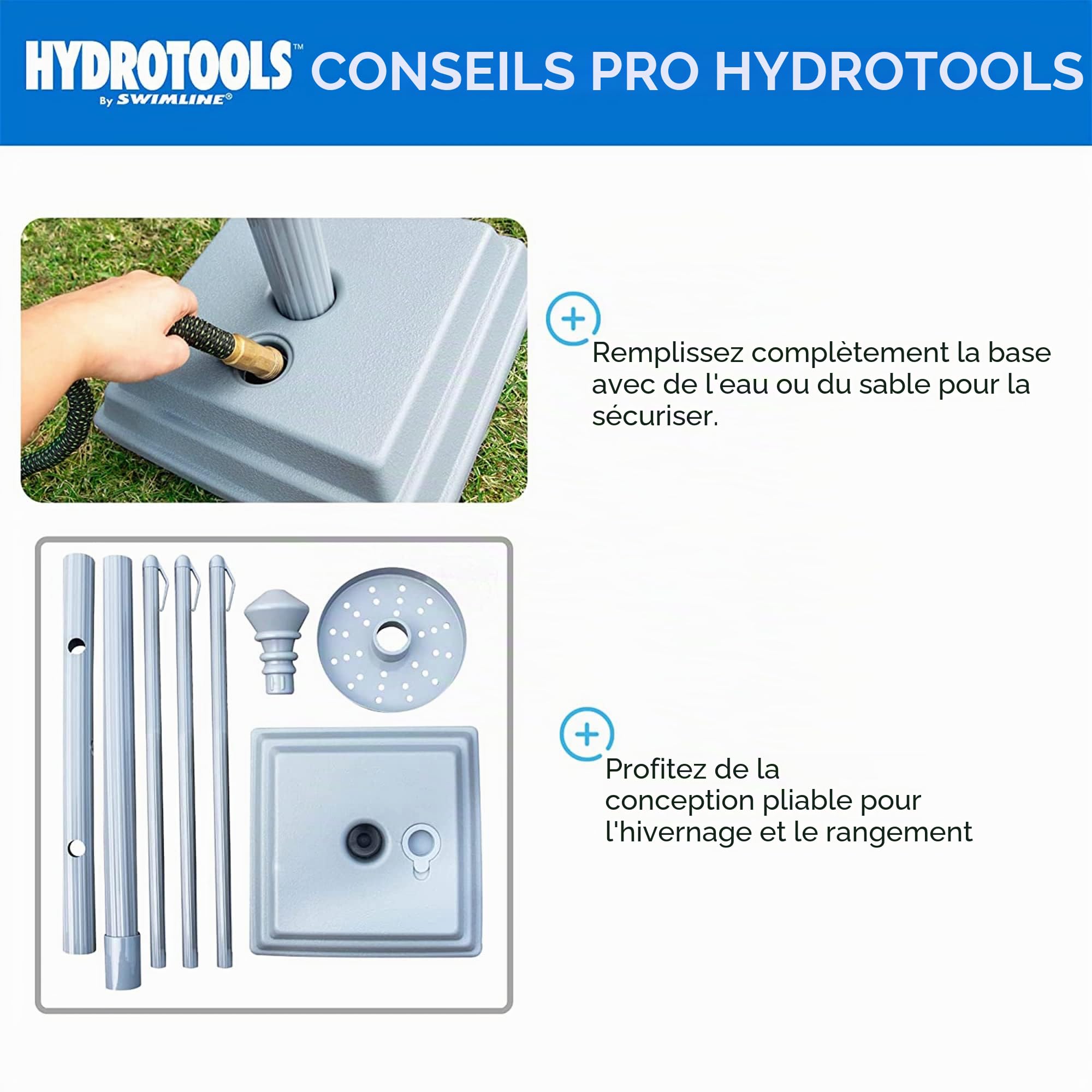 Swimline HYDROTOOLS 89033 Porte-Serviettes réglable de qualité supérieure avec Base lestée à l'eau, Trois Bras Clips sécurisés pour extérieur et intérieur, Piscine, terrasse, Piscine