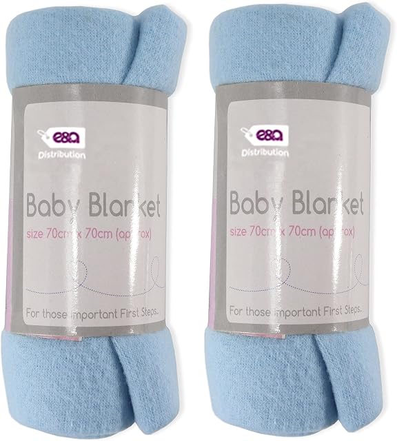Pack of 2x Baby Blanket Soft Fleece for Boy  Cot Blanket for Newborn to Toddler  Plain Fleece (Blue)