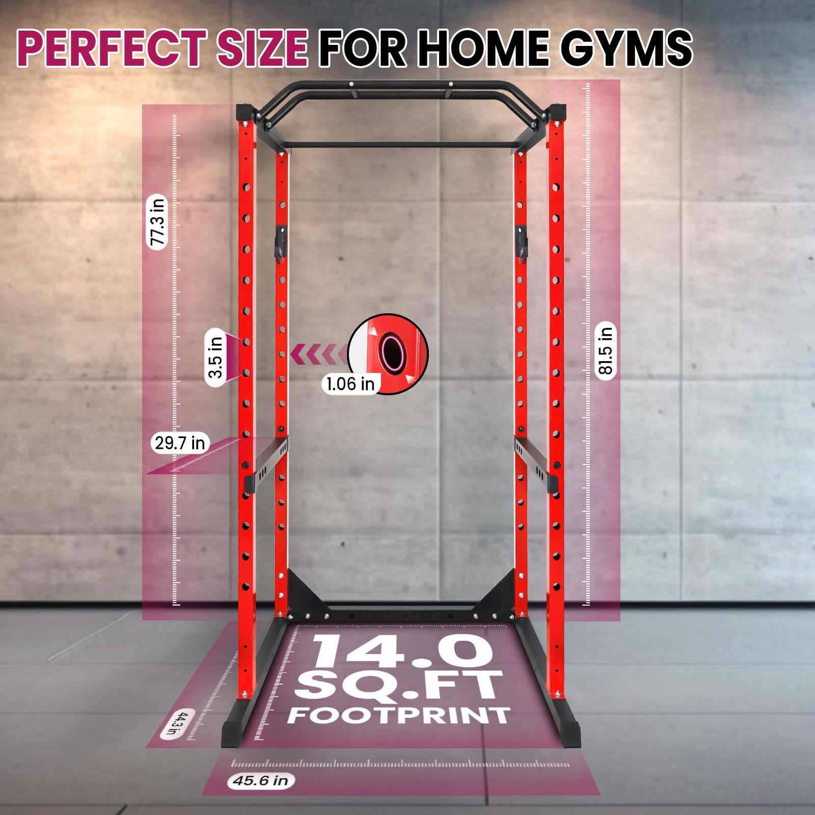 RQR Squat Rack for Home Gym, 1200 LBS Heavy-Duty Power Rack with 14-Position Adjustable J-Hooks & Pull-Up Bar, 81.5? H × 45.6? W