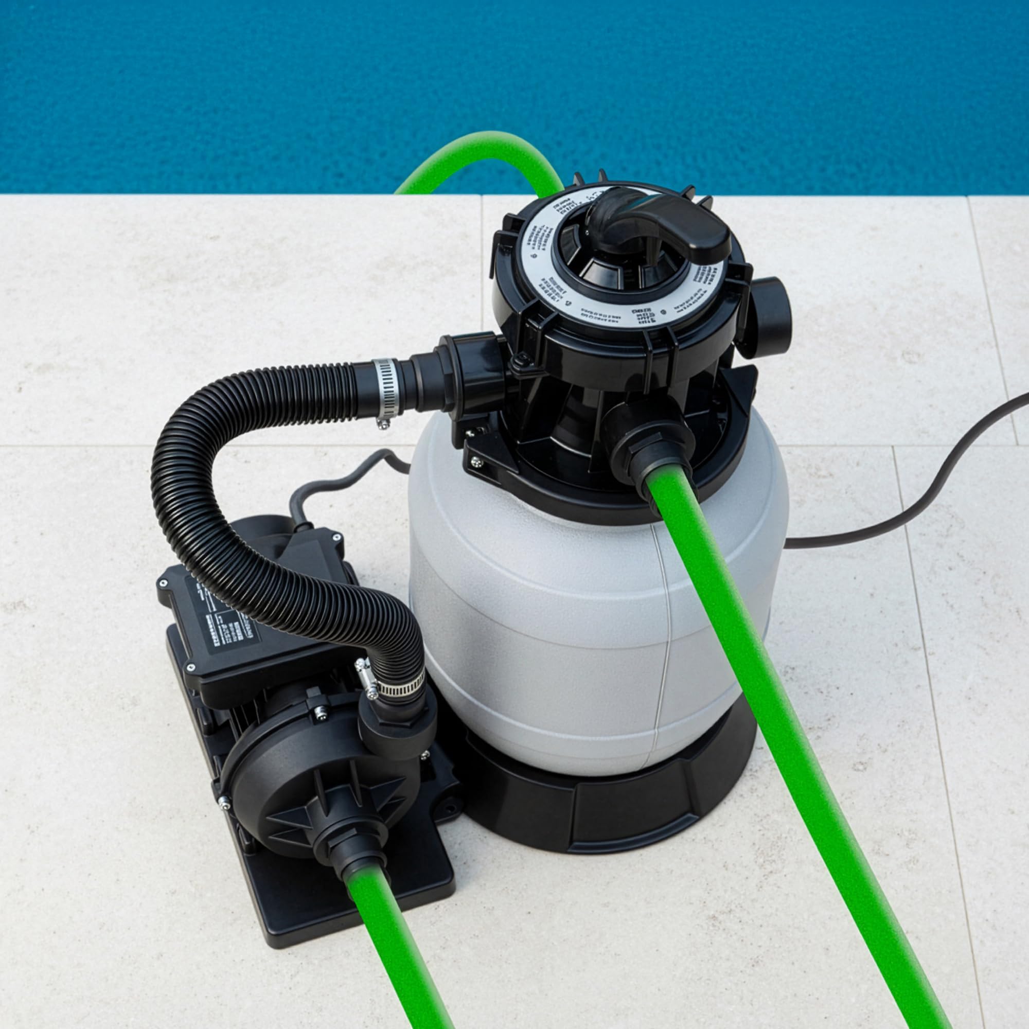 Lehmann Pompa Filtro a Sabbia per Piscina FP1, 8000 L/h, 7 Funzioni Filtrazione, Manometro, Motore con Avvolgimento in Rame, Sistema di Filtraggio Piscine Fino a 25 m³/25.000 L, Grigio
