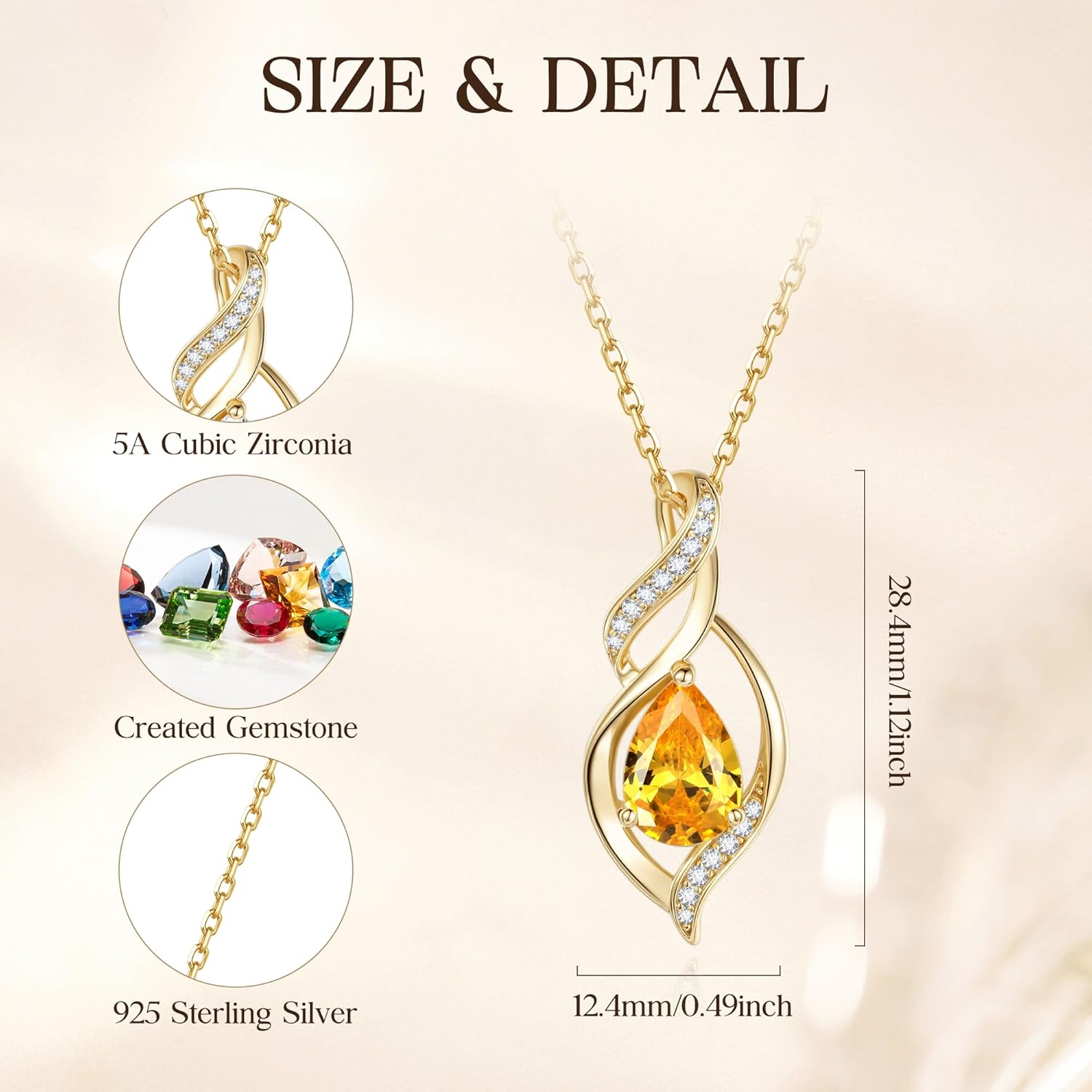 FANCIME Birthstone Necklace for Women Teardrop Necklace S925 Sterling Silver Infinity Love Birthday Gifts for Mom Women Girls, 16"+2" Inches - Image 2