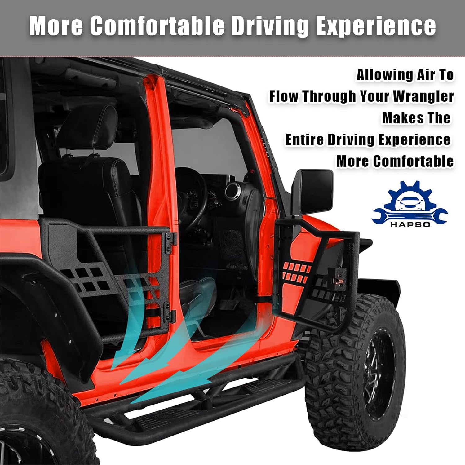 For Jeep Wrangler JK Tube Tubular Half Doors Compatible With 2007-2018 Jeep Wrangler JK Unlimited 4-Door Sahara Rubicon Front & Rear Sport Offroad Steel Tube Doors With Side View Mirror