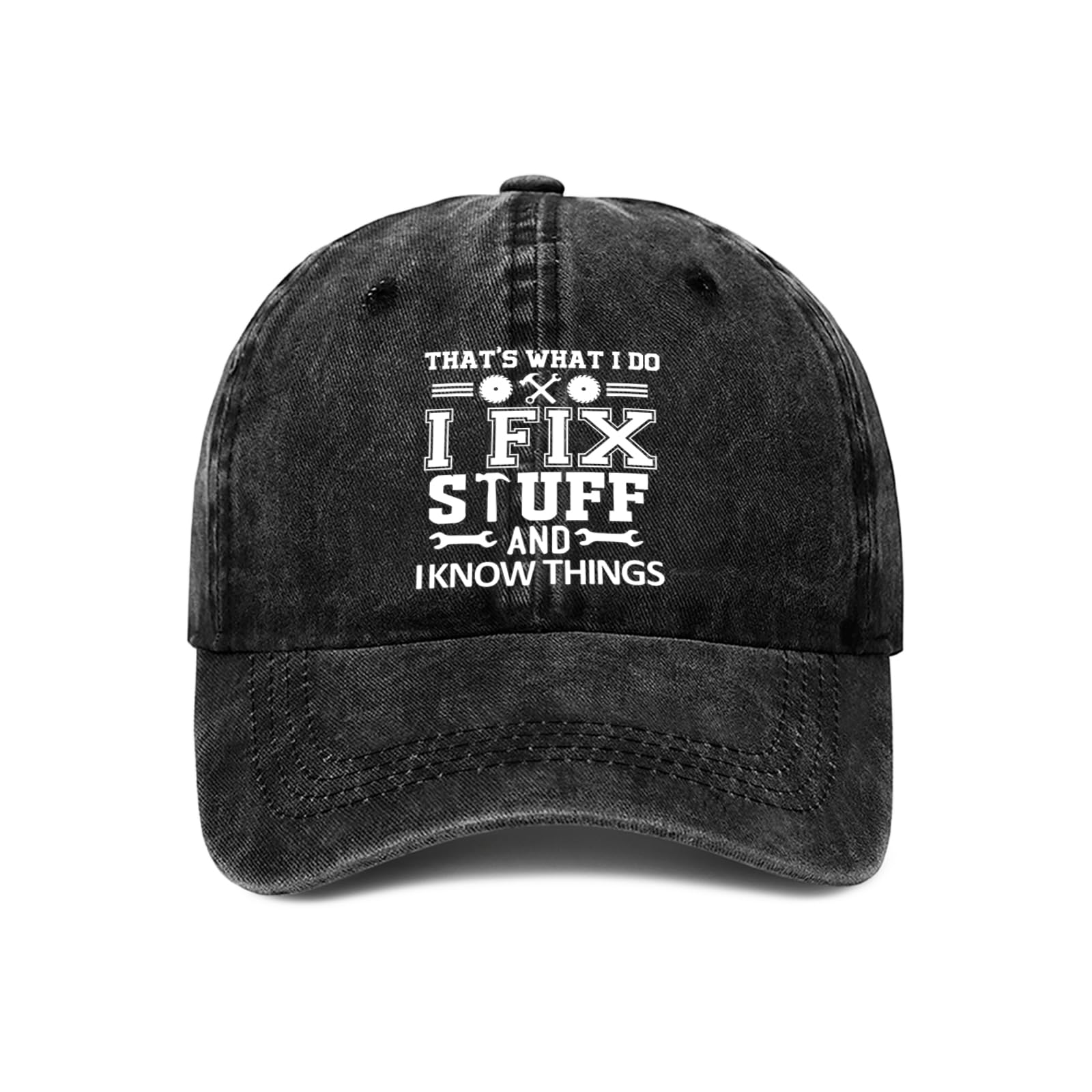 Yuaoeur Unisex Black That’s What I Do I Fix Stuff And I Know Things Hat - Adjustable Cotton Baseball Cap For Men - Ideal Mens Gifts For Birthday, Father's Day (Black)
