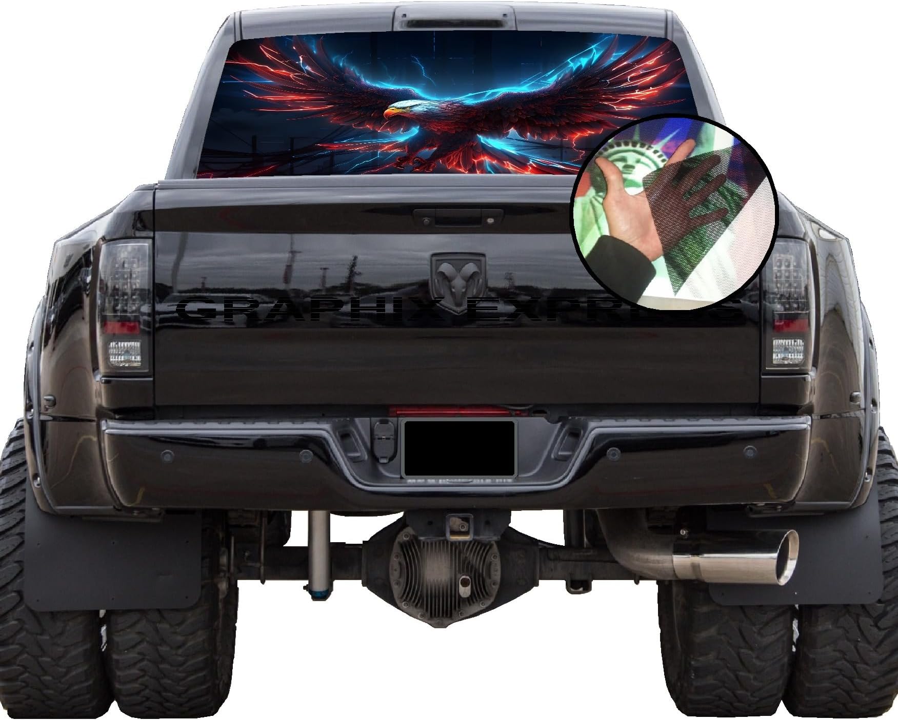 GRAPHIX EXPRESS Truck Back Window Graphics (P549 American Flag Eagle) Universal See Through Rear Window Vinyl Wrap - Full Window Decals for Trucks - Truck Window Decals