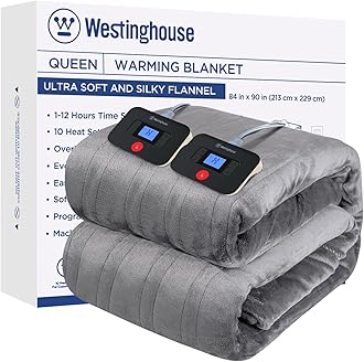 Electric Blanket Queen Size, Super Cozy Soft Flannel 84"" x 90"" Heated Blanket with 10 Fast Heating Levels & 1-12 Auto-Off, Machine Washable, ETL&FCC Certification, Light Grey