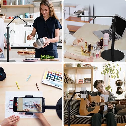 Miniatura 10 de Viozon Soporte superior para teléfono tableta, altura y ángulo de 360 grados ajustable, soporte de escritorio de aluminio, compatible con teléfono