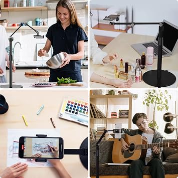 viozon Tablet Phone Overhead Stand، Height & amp؛ زاوية 360 درجة قابلة للتعديل ، حامل سطح مكتب من الألومنيوم ، متوافق مع 3.5-11 & quot ؛ هاتف محمول أو جهاز لوحي مثل iPhone iPad Pro Air Mini و Samsung, Nexus (AP-4P-B)