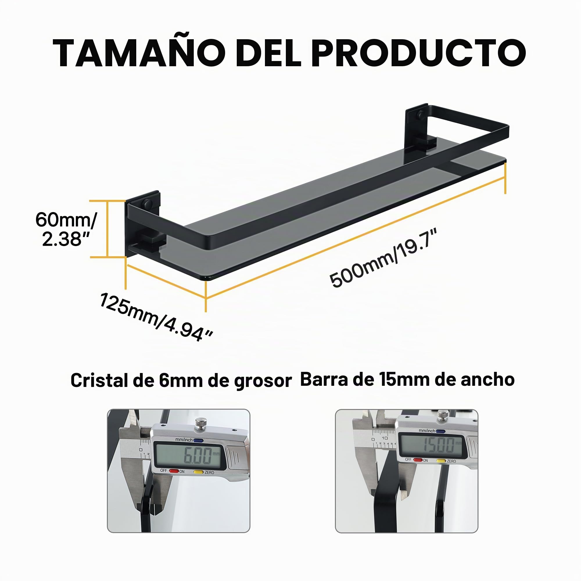 SAYAYO Estanteria Baño Sin Taladro Pared de Vidrio Ducha Cristal Accesorios Baño Negro Champú Organizador Acero Inoxidable Estante Baño 500mm x 125mm x 60mm, EGDL1001-50-B | Soporte de champú para baño y cocina