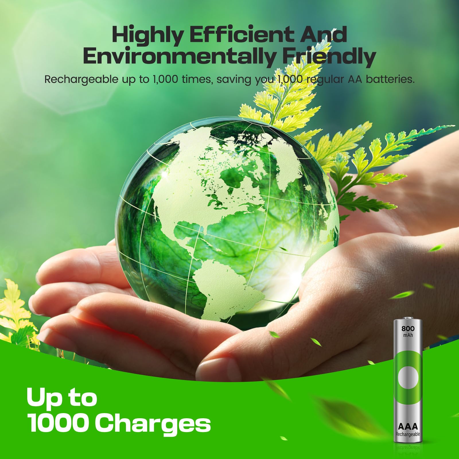 Rechargeable AAA Batteries 800mAh – Pre-Charged – Re-use 1000+ Times – Retains Power After 5 Years – Rechargeable Battery AAA – Pack of 8