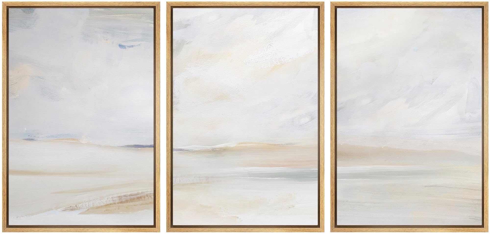 NWT Framed Canvas Print Wall Art Set Watercolor Pastel Misty Sand Dune Landscape Nature Wilderness Illustrations Modern Art Decorative Minimalist Multicolor Moody for Bedroom - 24"x36"x3 Natural
