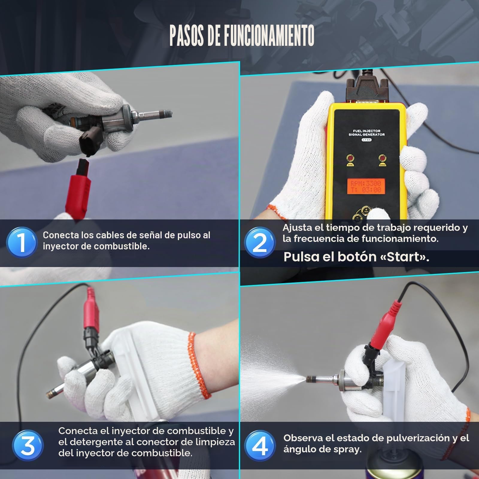 CT60 Probador y limpiador de inyectores de combustible, 12 V y 70 V, GDI sistema de inyección de combustible, ancho de impulso ajustable, velocidad y tiempo, prueba dos inyectores al mismo tiempo