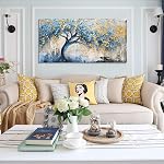 Wall Art Tree of blue Life Abstract Canvas Painting Textured Picture, Modern Landscape Artwork Framed for Living Room Bedroom Bathroom Office Home Decor 20"x40"(50CMx100CM)