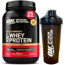 Optimum Nutrition Gold Standard 100% Whey Protein Powder Flavour Double Rich Chocolate 775 g 25 Servings + Shaker