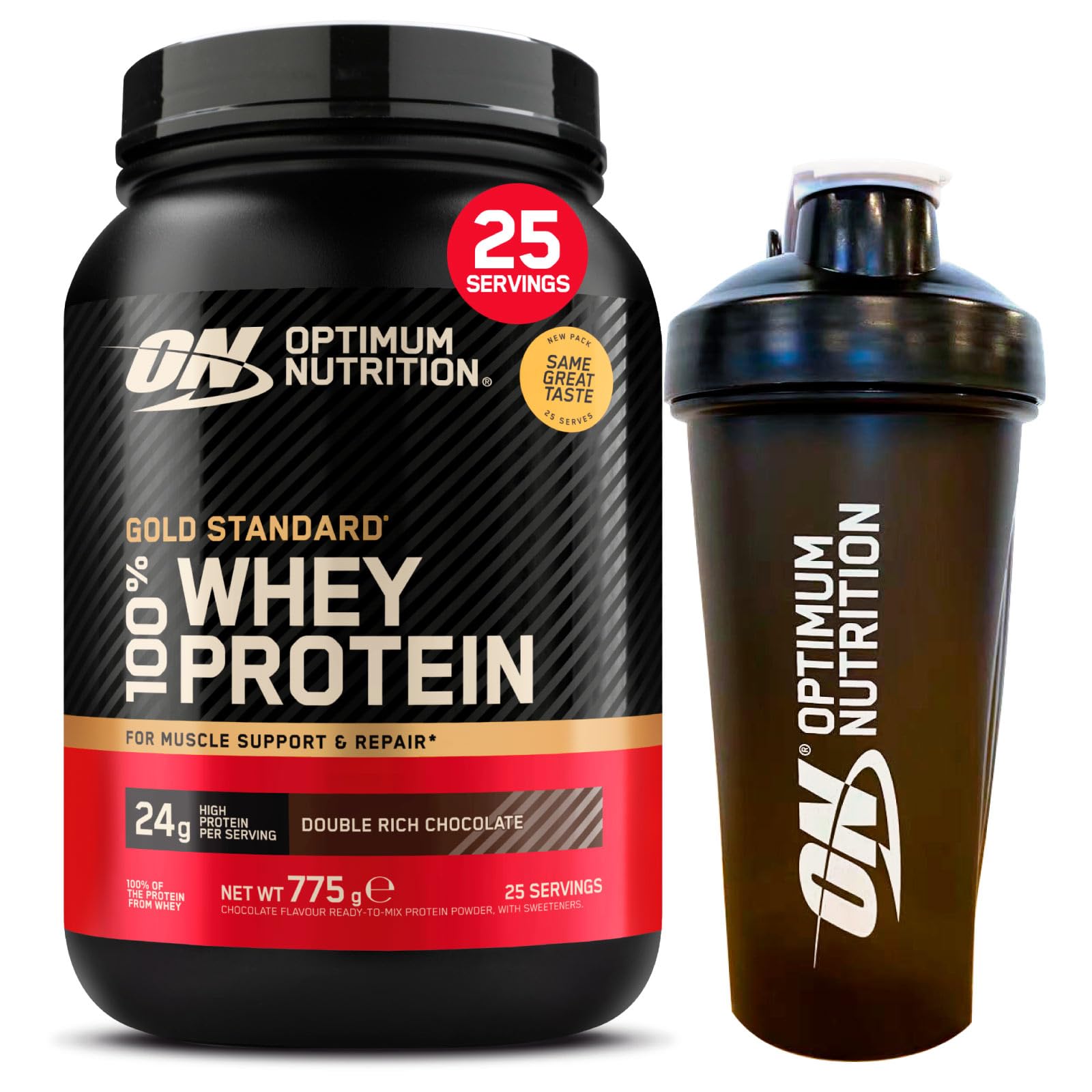 Optimum Nutrition Gold Standard 100% Whey Proteine con Aminoacidi Doppio Cioccolato 775g 25 Porzioni + Shaker