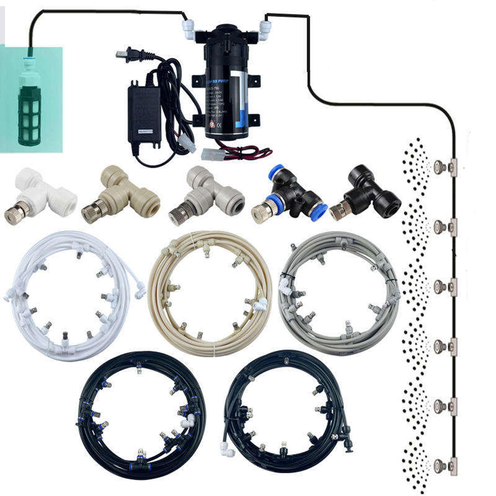 Sprühnebel Kühlung Set mit Pumpe, Kühlsystem für den Außenbereich, Outdoor Misting System mit Messing Nebeldüsen, DIY-Pflanzenbewässerungs-Set Garten Gewächshaus Pavillon Wasserzerstäuber