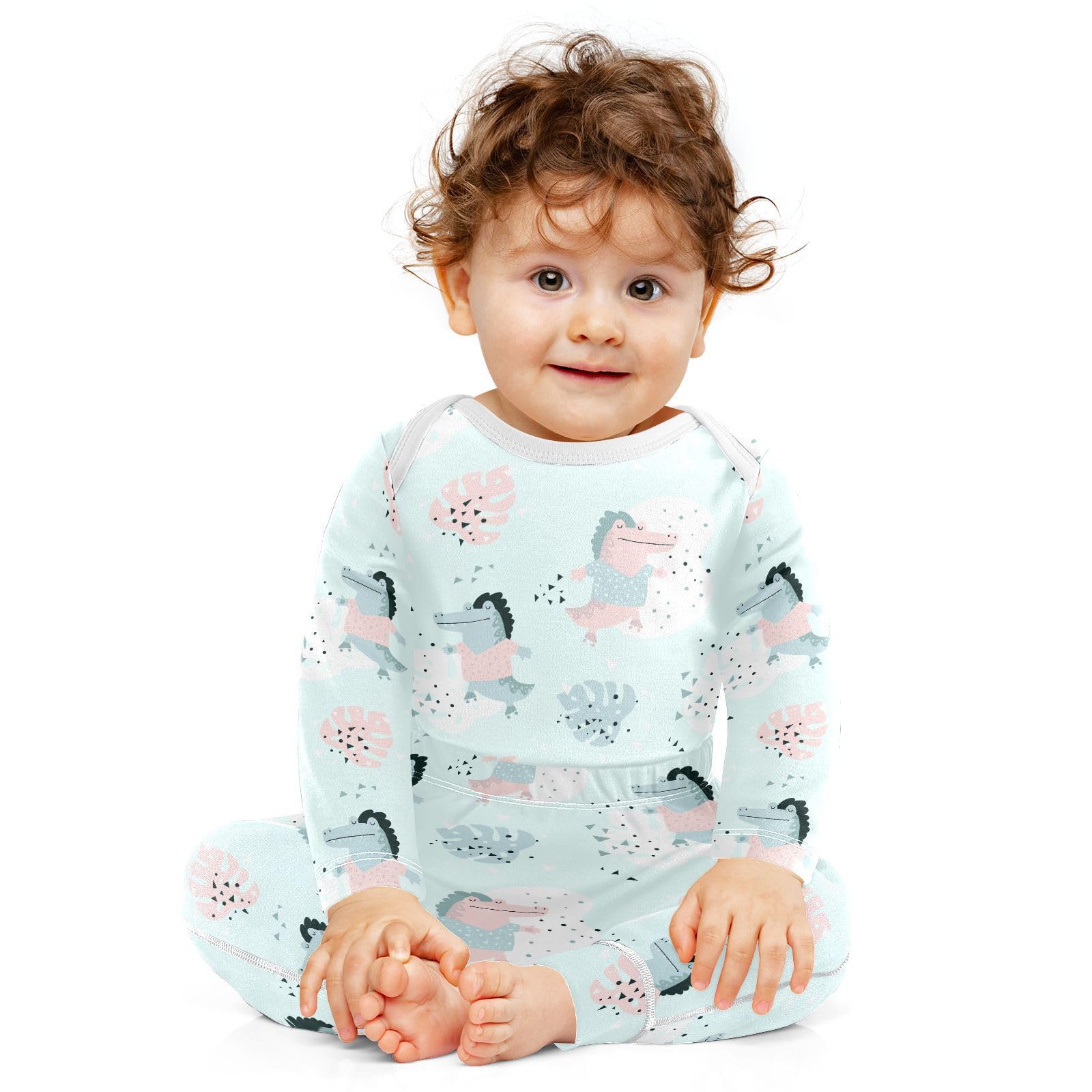 vvfelixl Baby Bodysuits Pants Sets Cute Crocodile in Jungle Baby Bodysuit Long Sleeve Baby Clothes for Boys Girls 12-18M