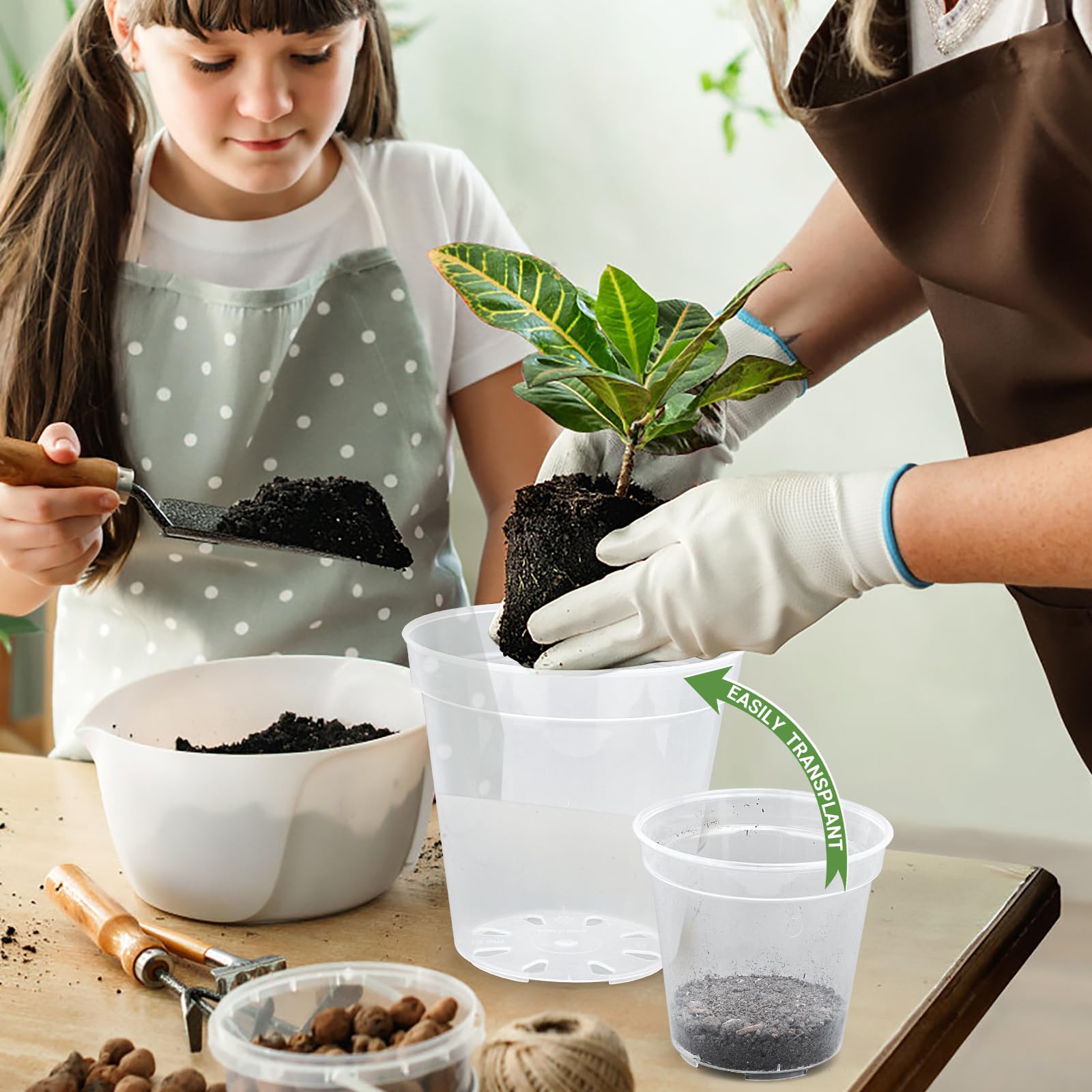 GREANER Paquete de 10 macetas de 8 pulgadas, macetas transparentes para plantas de vivero, macetas de plástico con agujeros de drenaje, maceta de inicio de semillas de flores de alta transparencia con