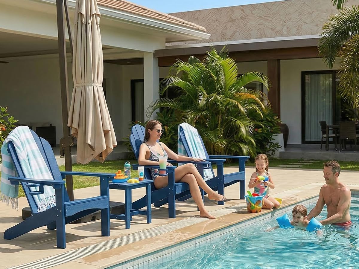 LUE BONA HDPS Adirondack Chairs Set of 4, Long-Lasting All-Season Outdoor Patio Chairs, Hidden Cup Holder, 350 LBS, Black