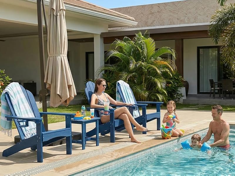 LUE BONA HDPS Outdoor Adirondack Chair, Cup Holder, Set of 4, Black image 3