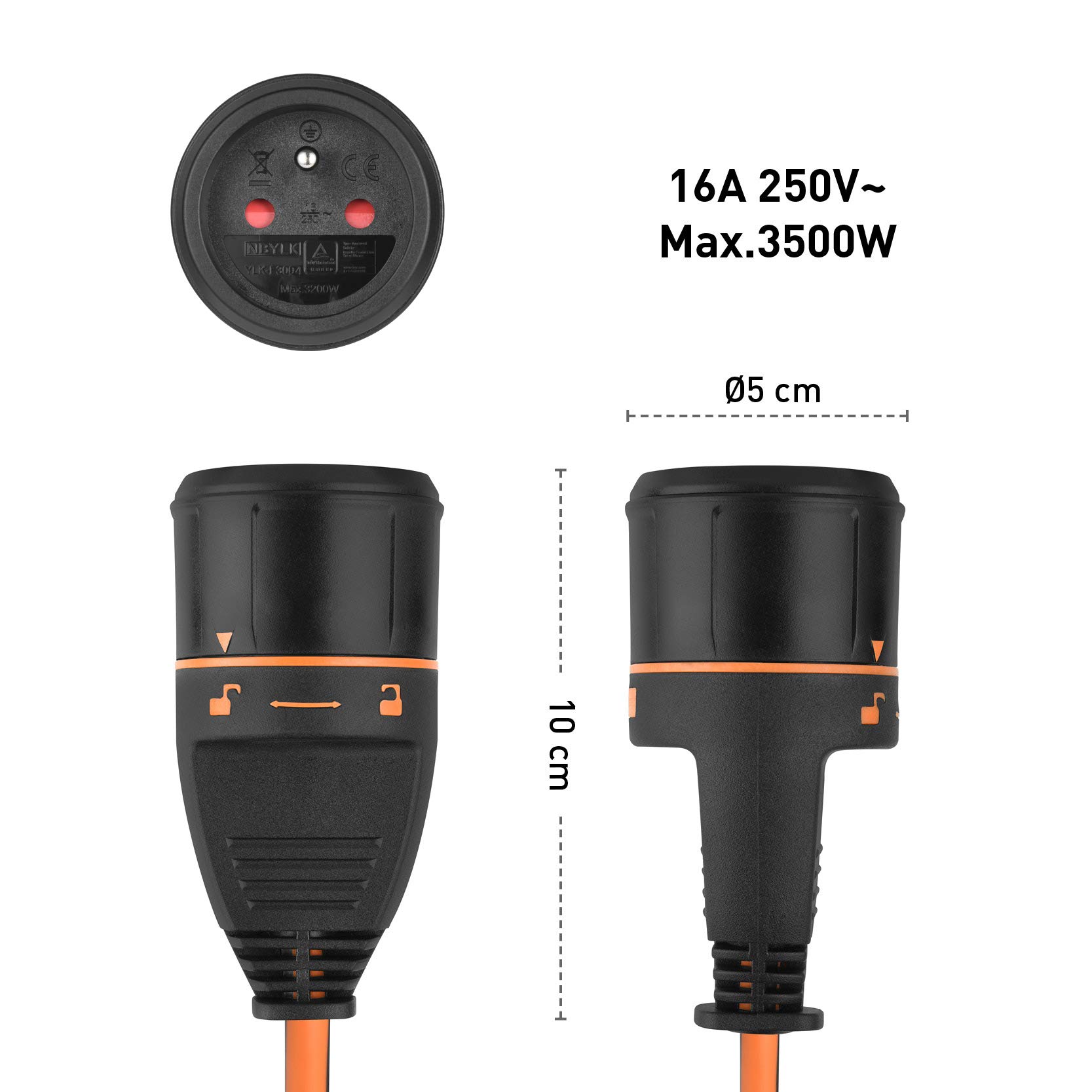 Electraline 208666 Rallonge Prolongateur Jardín avec Enrouleur 40M 3G1.5mm avec Fiche Femelle Français Electralock équipée d'un système de verrouillage qui empêche la déconnexione fiche-prise