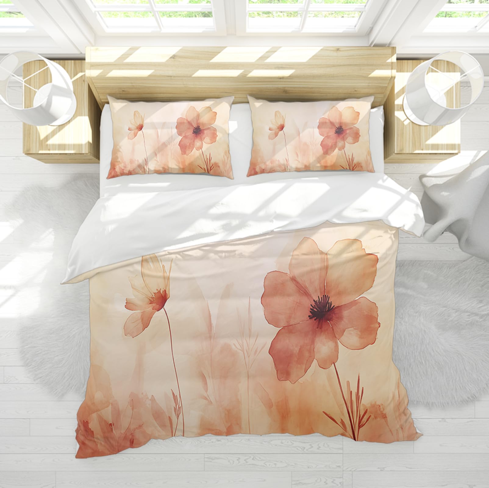 Housse de couette microfibre anti-pli literie florale douce 200x220