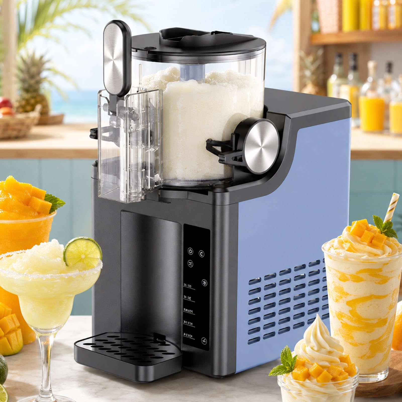 1.5L Slushy Maker with 4 Preset Modes,Countertop Iced Drink Maker for Slushies Soft Ice Cream Milkshakes Coffee Frappes And Cocktails,One-Button Self Cleaning + Adjustable Texture Blue