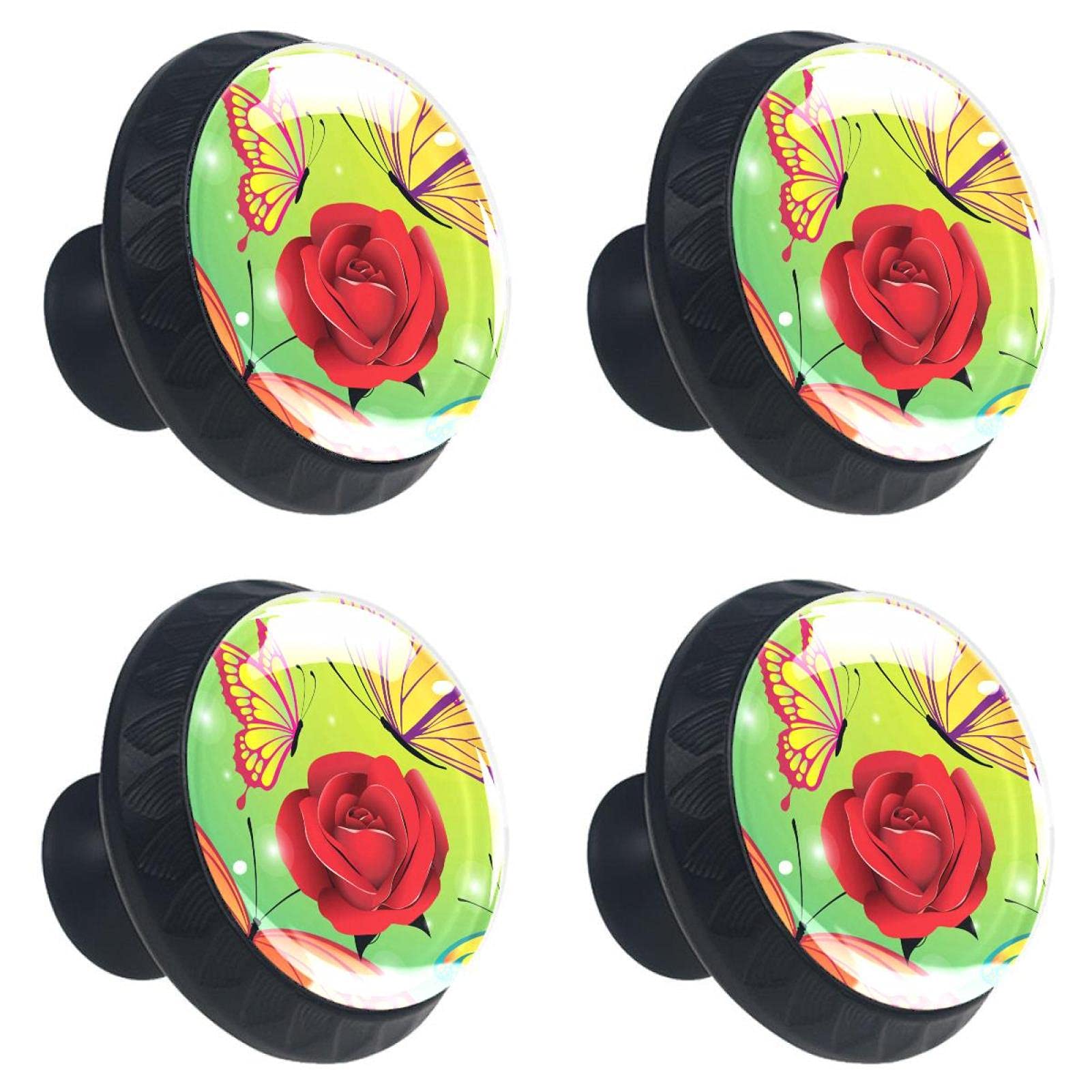 Boutons de placard fleurs et papillons - Poignées de porte armoire et tiroir de meuble