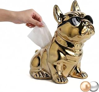 ルナシェ フレブルグッズ フレンチブルドッグ ティッシュケース カバー 犬の置物 陶器 インテリア 雑貨 おしゃれ ギフト 卓上 ゴールド | フレンチブルドッグ雑貨, 犬好きへのプレゼント, ボックスティッシュ用, 洗面所, 玄関, 新築祝い, 引っ越し祝い, 誕生日, インテリアのアクセントに, 陶器製, ずっしり安定